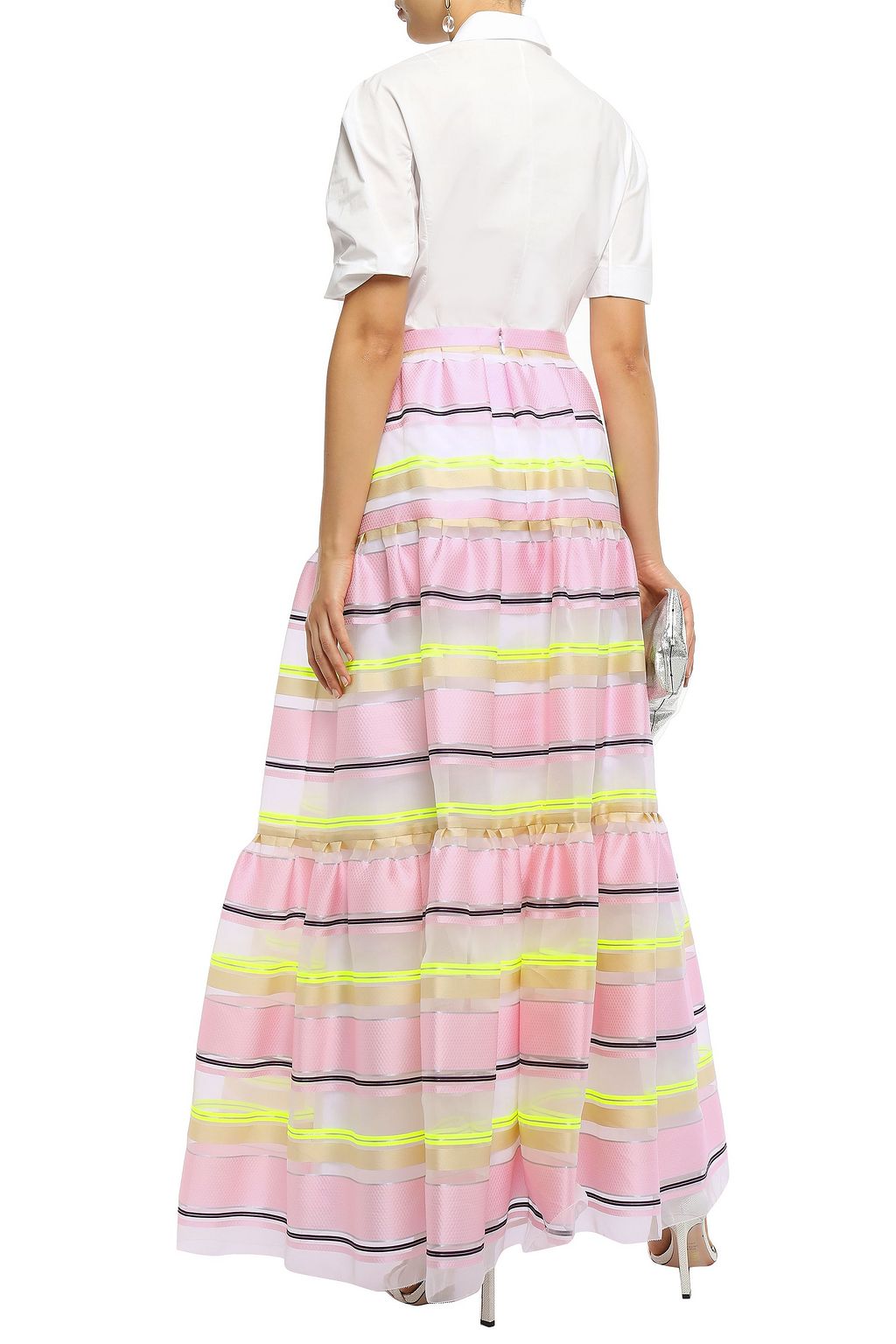DELPOZO Gathered striped organza maxi skirt