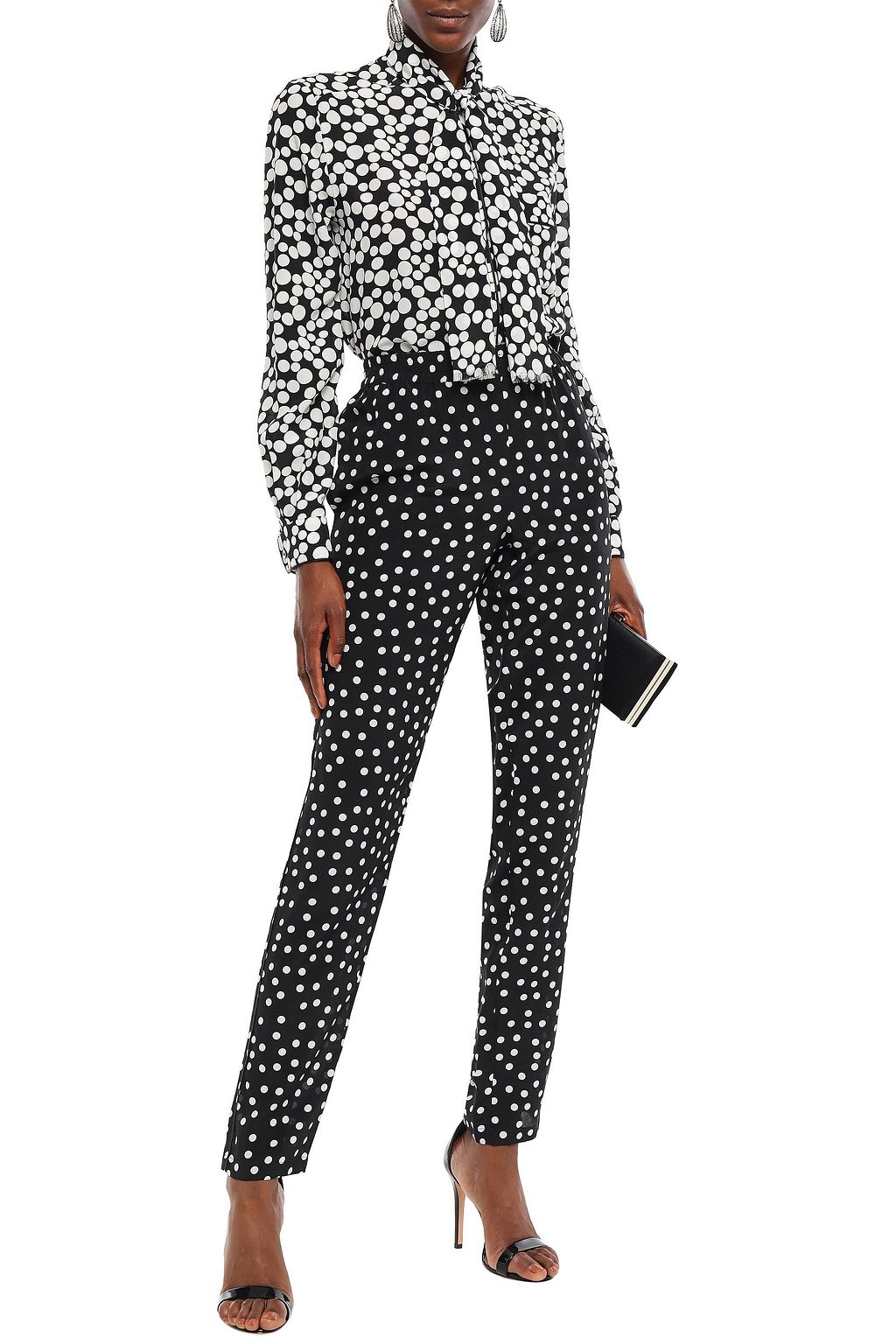 DOLCE&GABBANA Polka-dot silk-crepe slim-leg pants