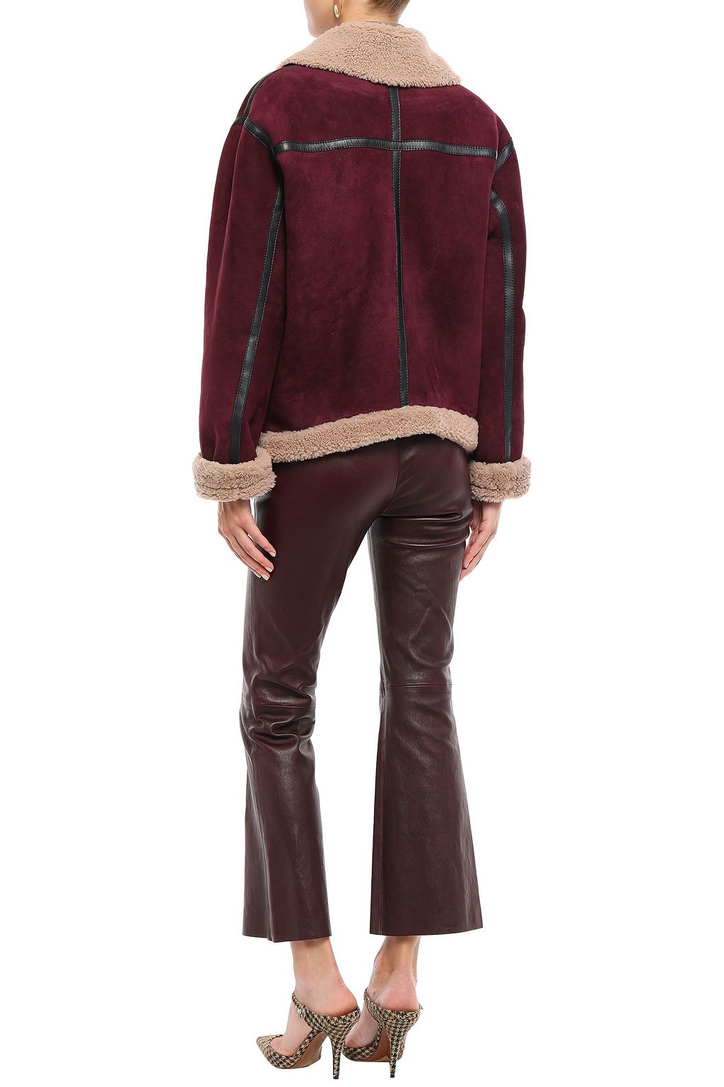 VICTORIA, VICTORIA BECKHAM Leather-trimmed shearling jacket