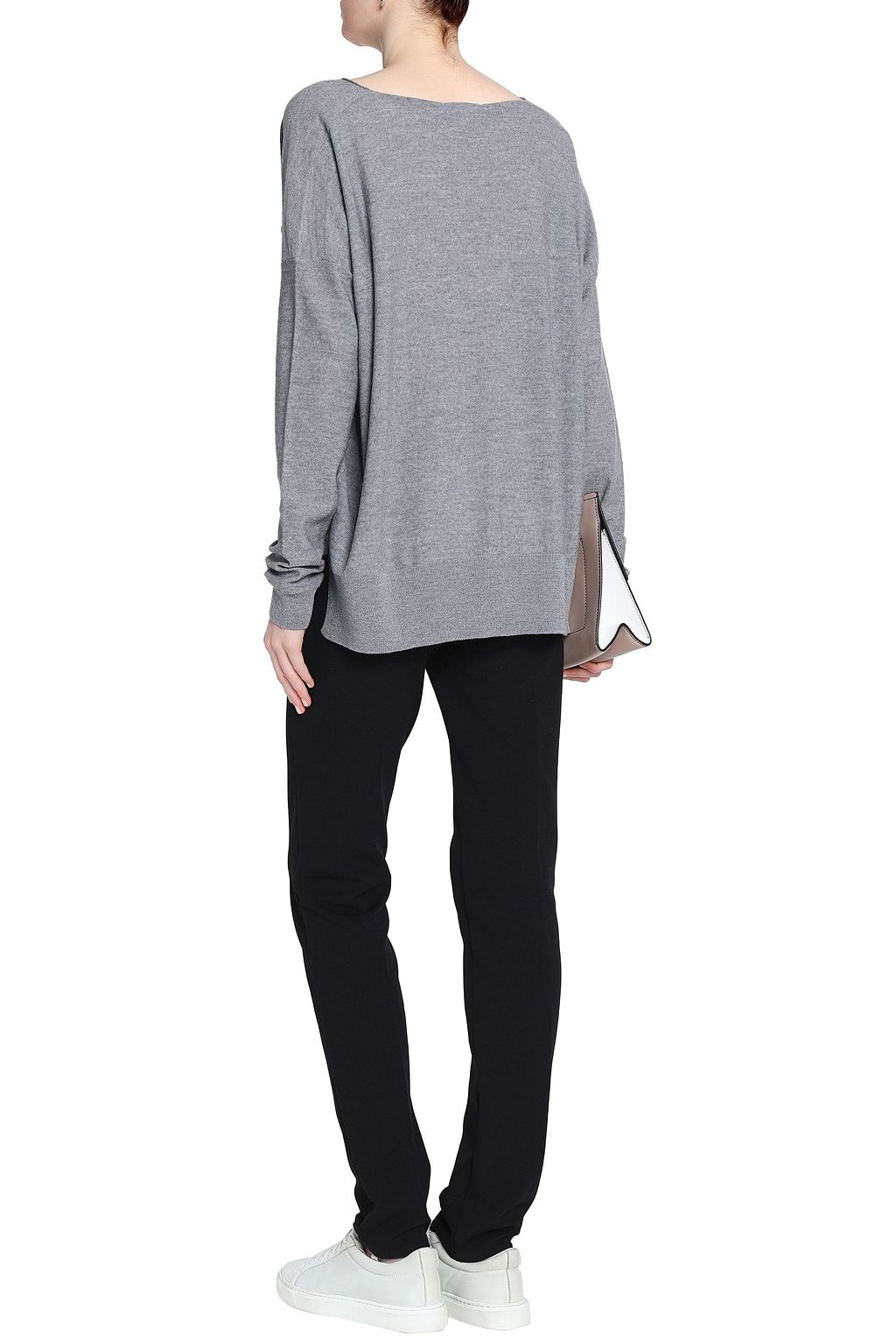JIL SANDER Pleated silk-paneled mélange wool sweater