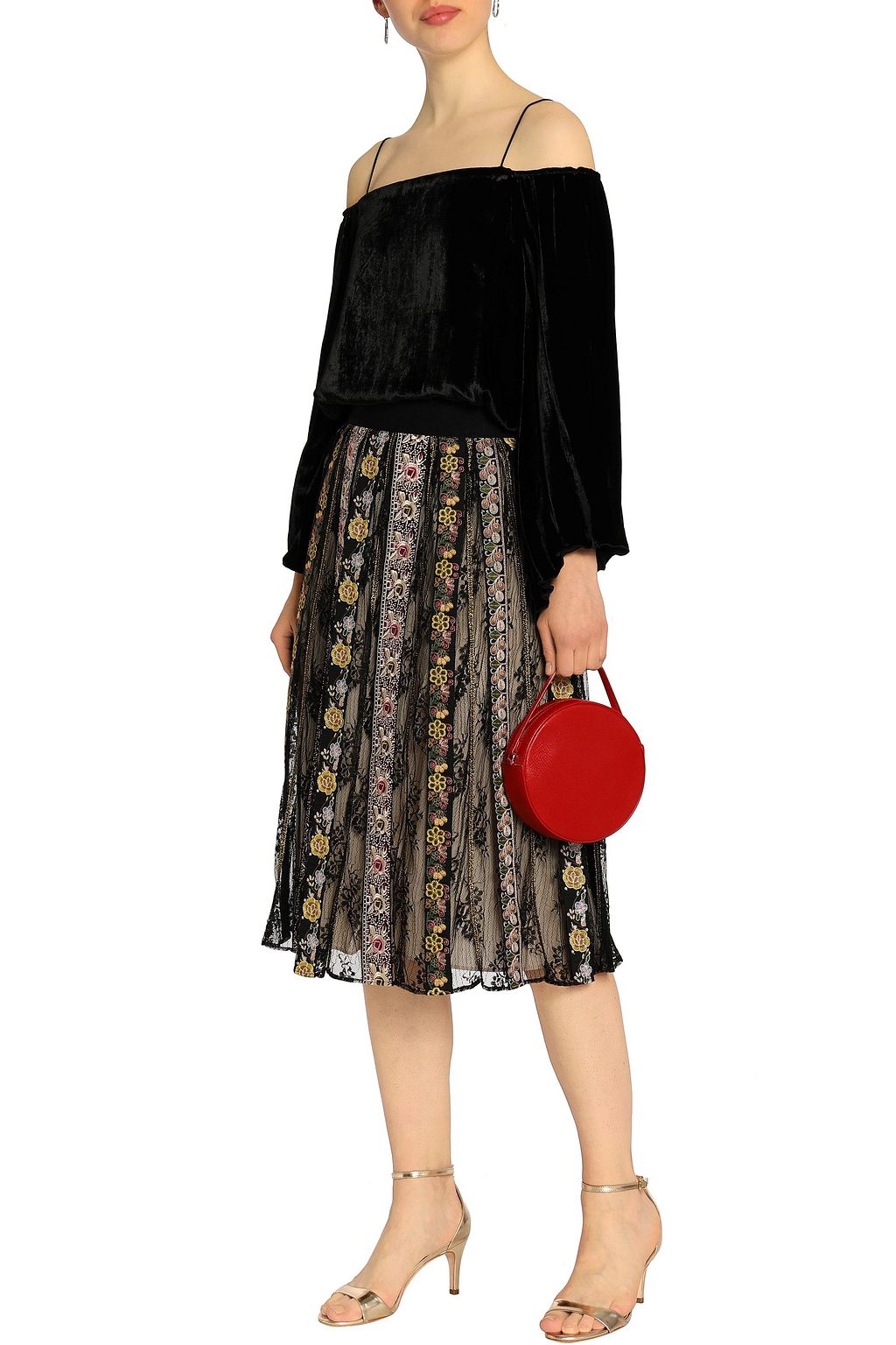 ALICE + OLIVIA توب "برينا" مفتوح الكتفين من المخمل