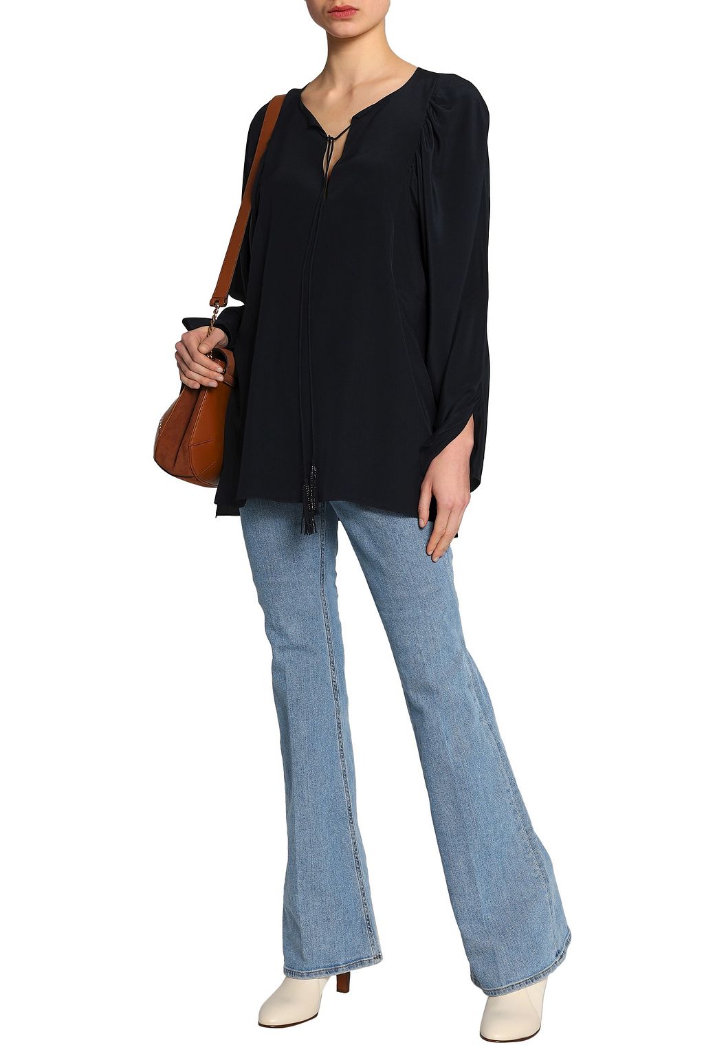 CHLOÉ Tasseled silk crepe de chine blouse