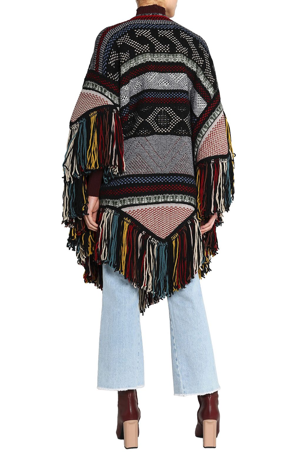 CHLOÉ Fringe-trimmed wool-blend jacquard poncho