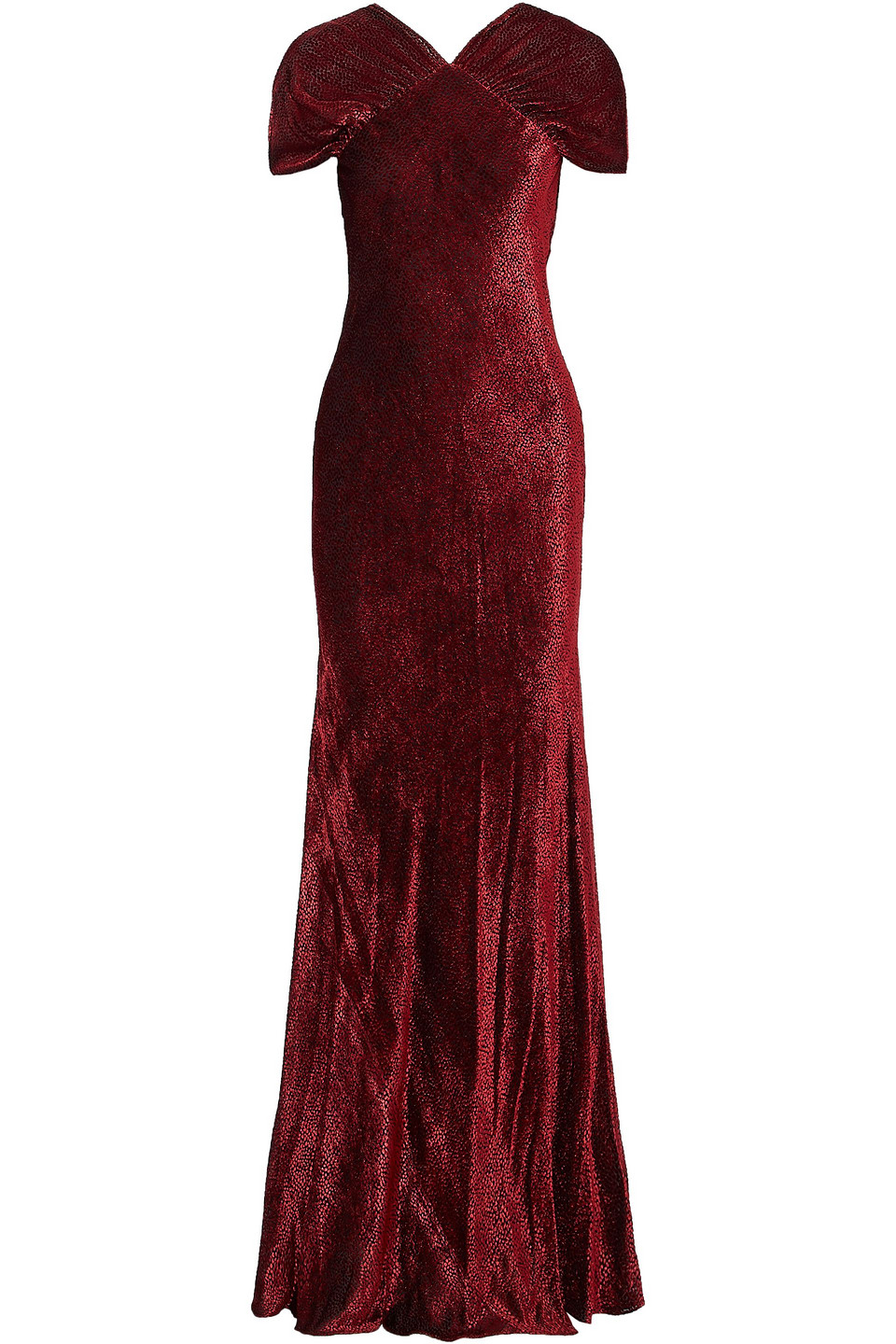 Ruched devoré-velvet gown