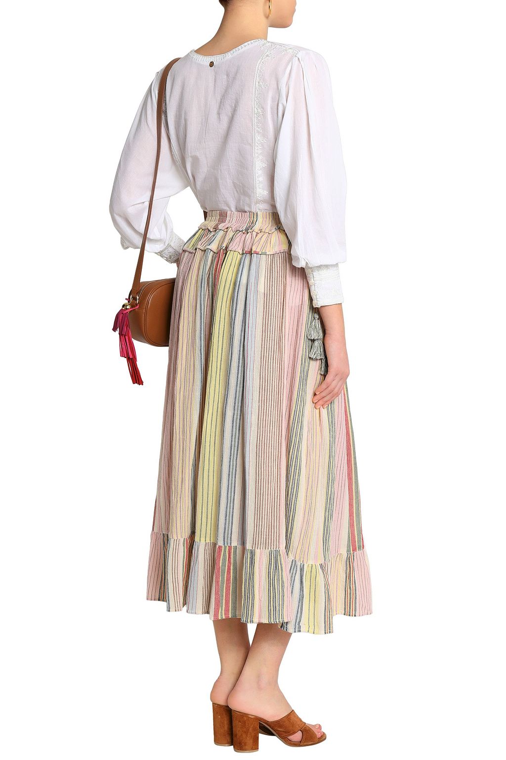ANTIK BATIK Ruffled striped cottongauze midi skirt Sale up to 70