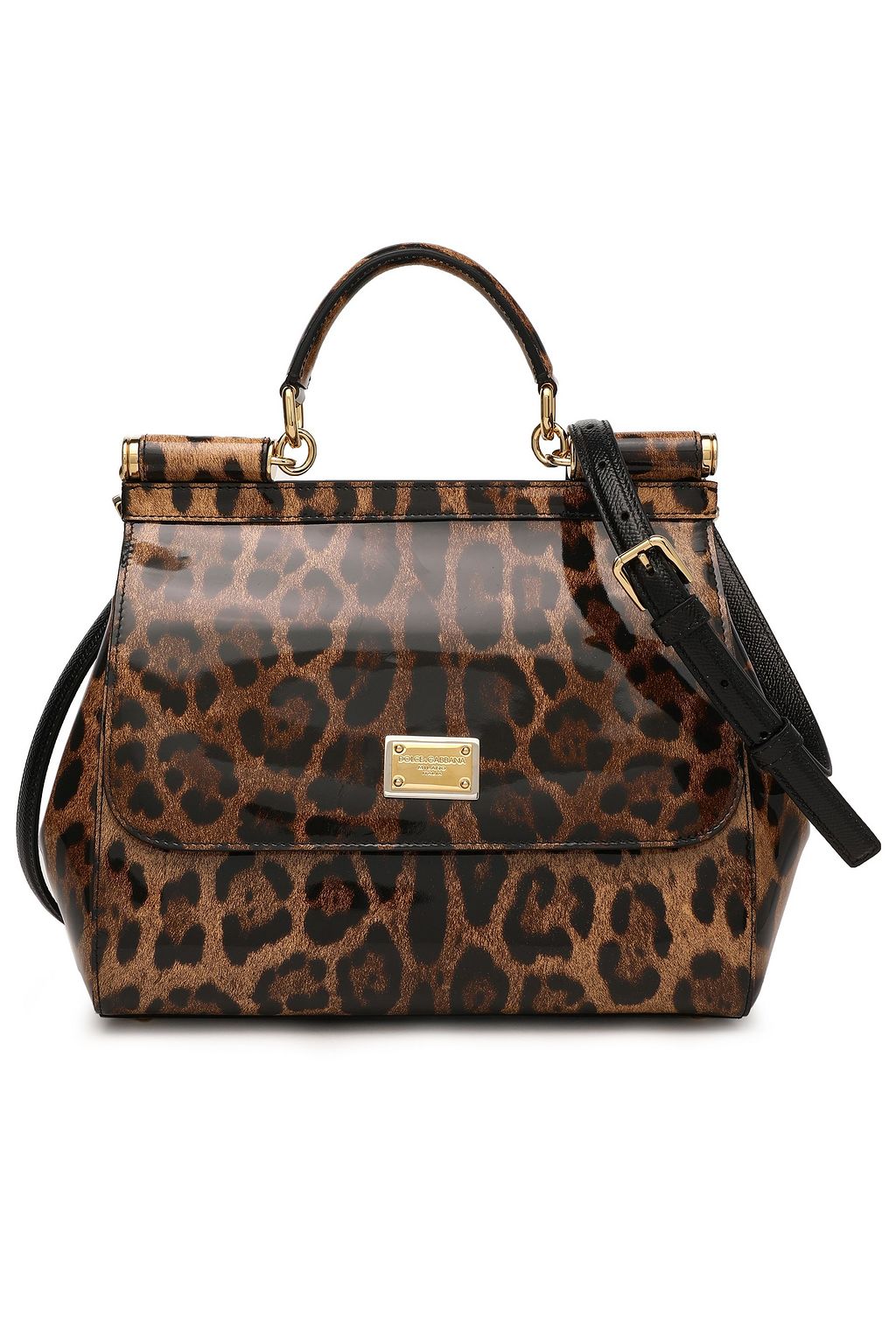 DOLCE&GABBANA Leopard-print patent-leather shoulder bag
