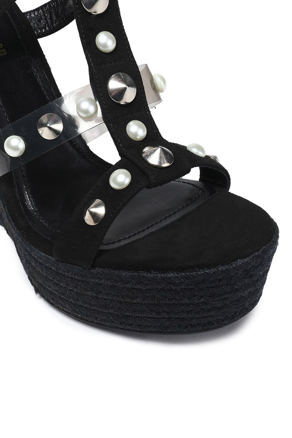NICHOLAS KIRKWOOD Embellished suede and PVC espadrille wedge sandals