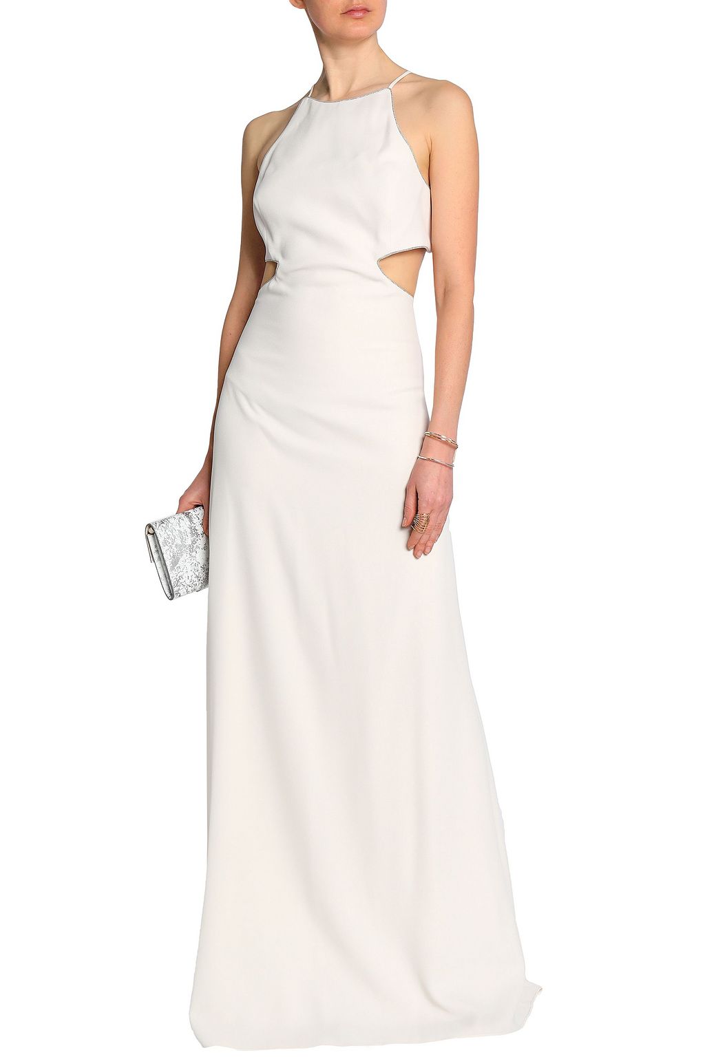 HALSTON カットアウト クレープ ロングドレス