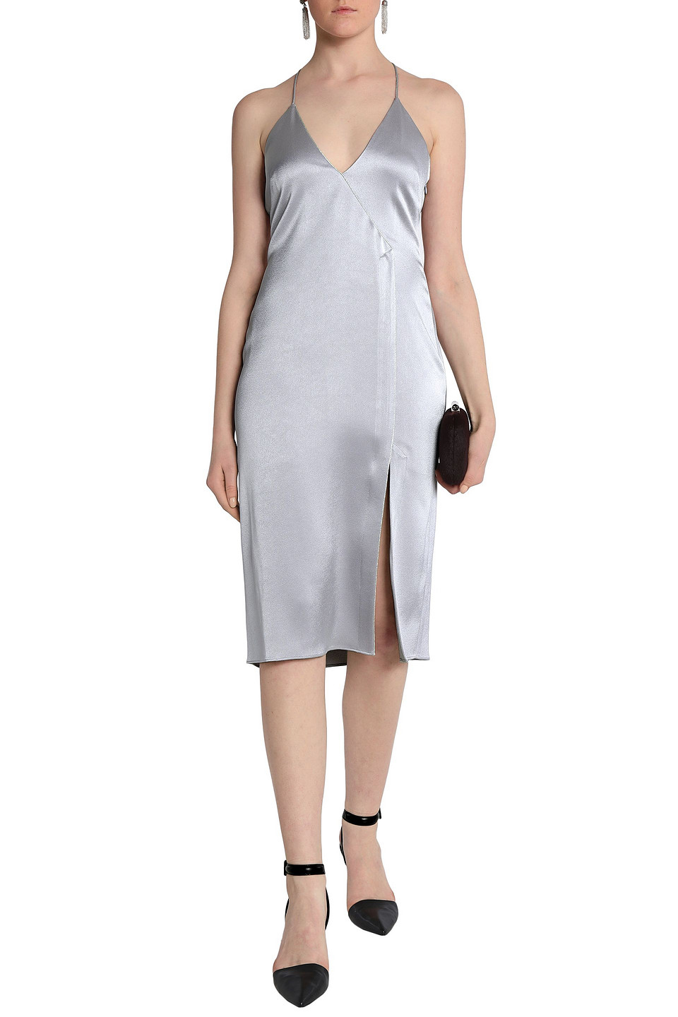  Halston - Split-front Satin-crepe Slip Dress - Metallic - Us 6 