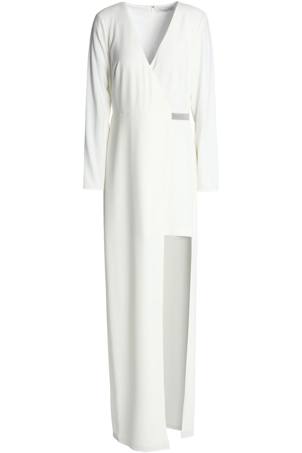 wrap front crepe maxi dress