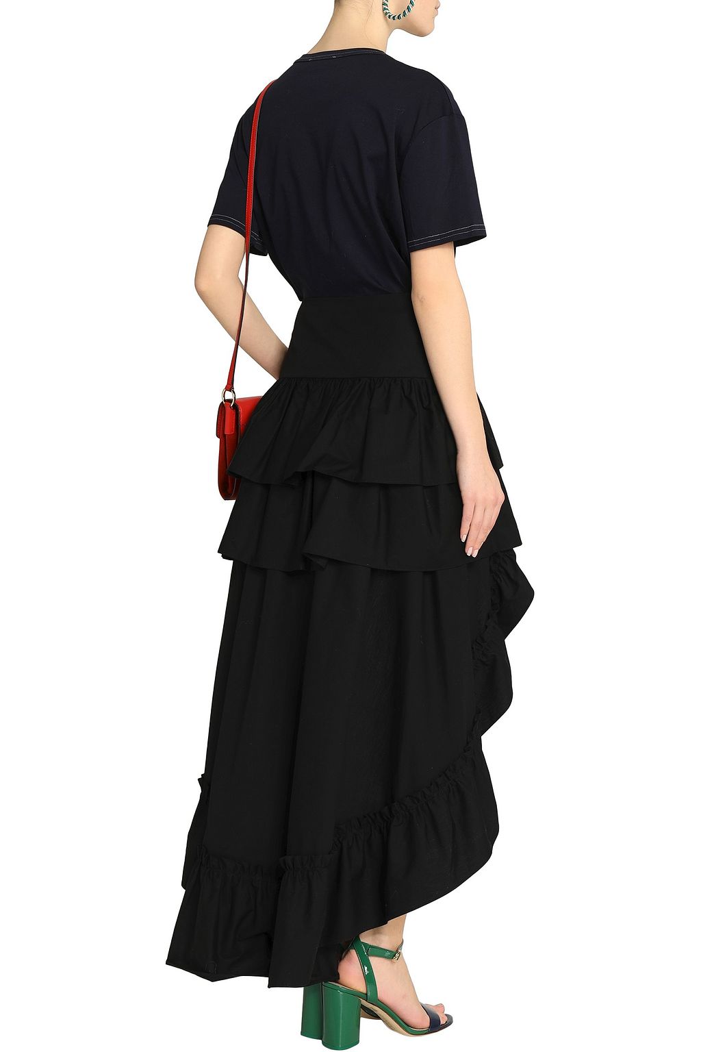 SANDRO Asymmetric ruffled cotton-poplin skirt