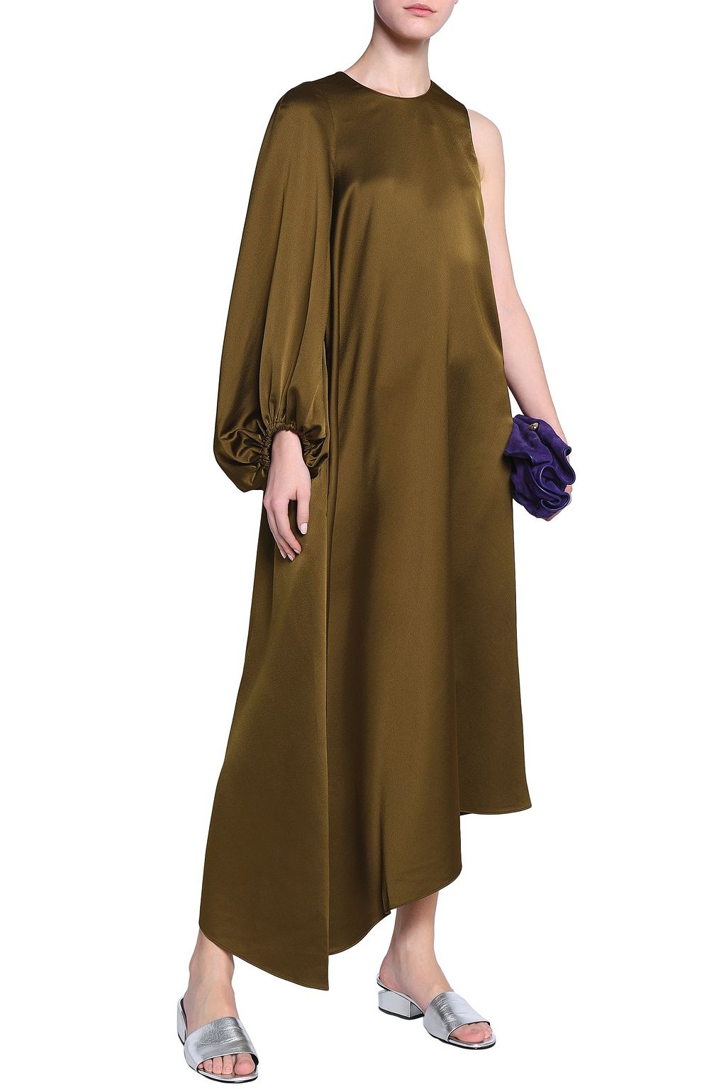 TIBI One-shoulder asymmetric satin-crepe dress