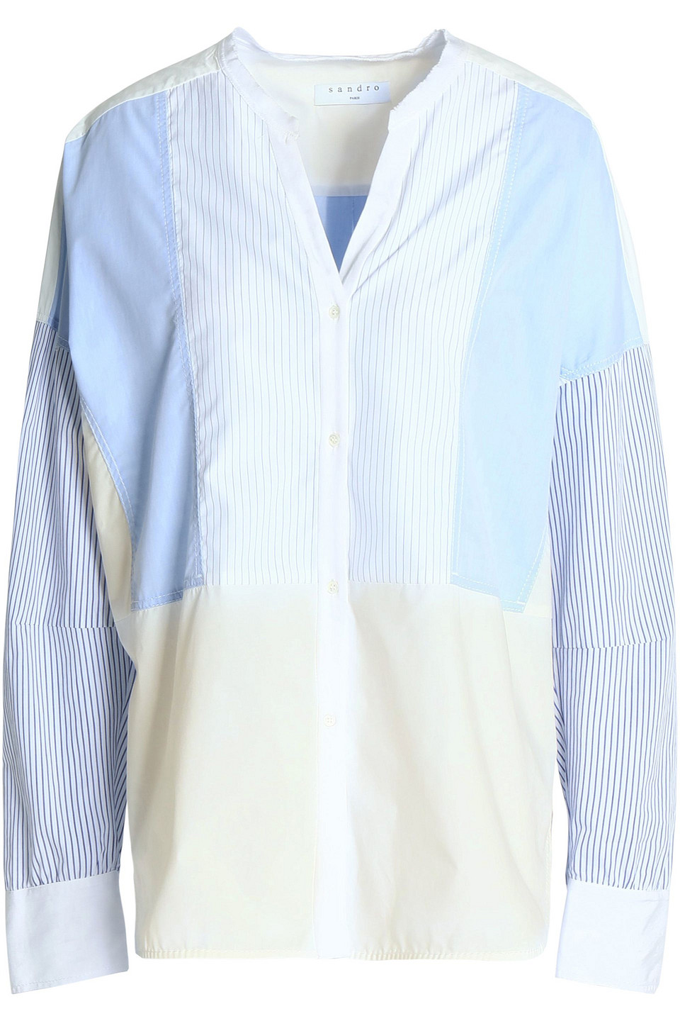 sandro - patchwork striped cotton-poplin shirt - blue - 3