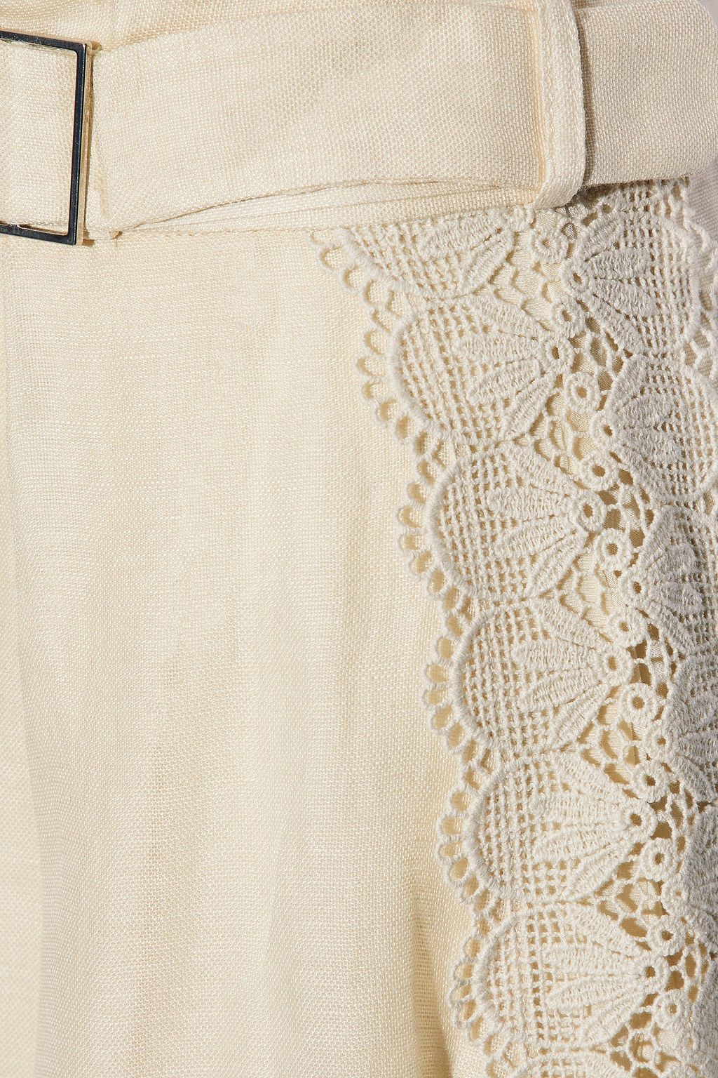 ZIMMERMANN Crochet-trimmed silk and linen-blend wide-leg pants