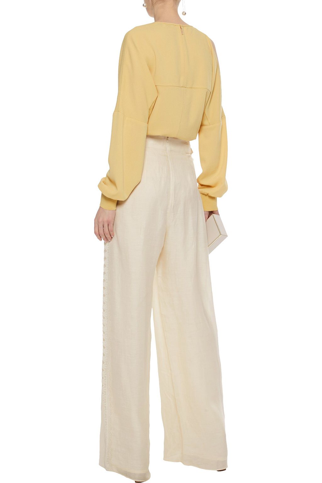 ZIMMERMANN Crochet-trimmed silk and linen-blend wide-leg pants