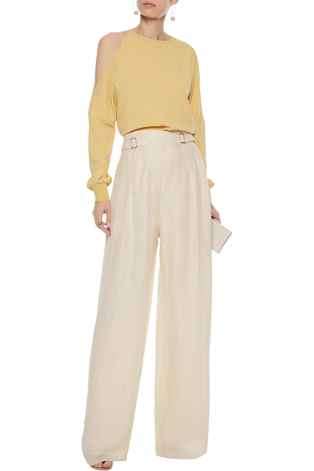 ZIMMERMANN Crochet-trimmed silk and linen-blend wide-leg pants