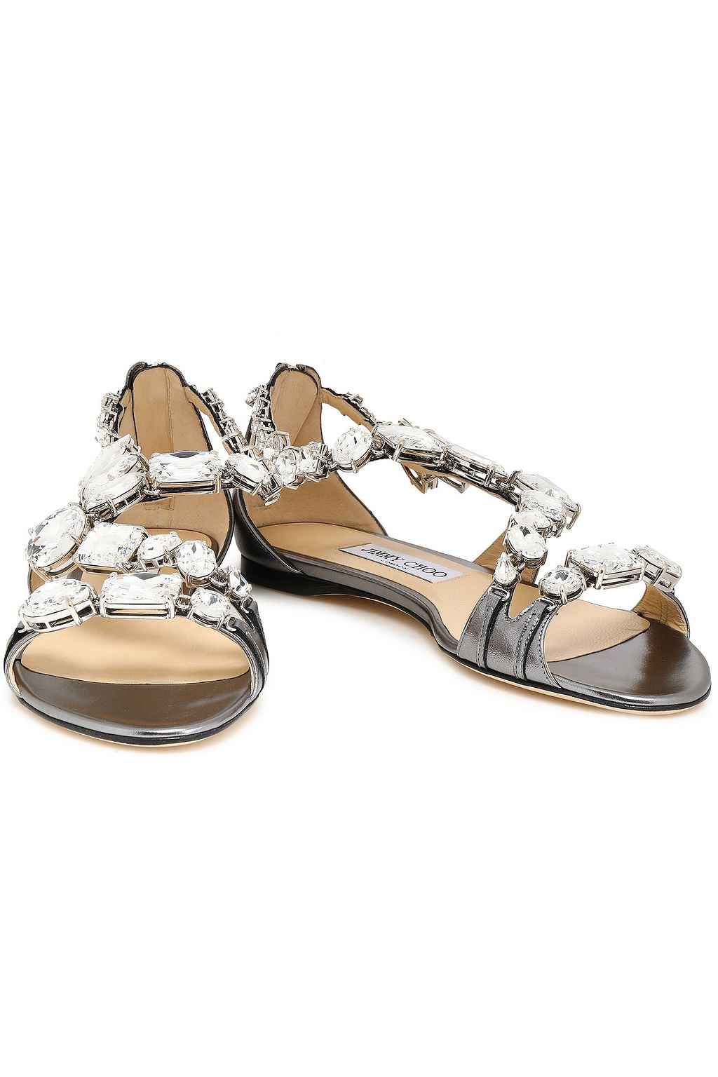 JIMMY CHOO Karima crystal-embellished metallic leather sandals