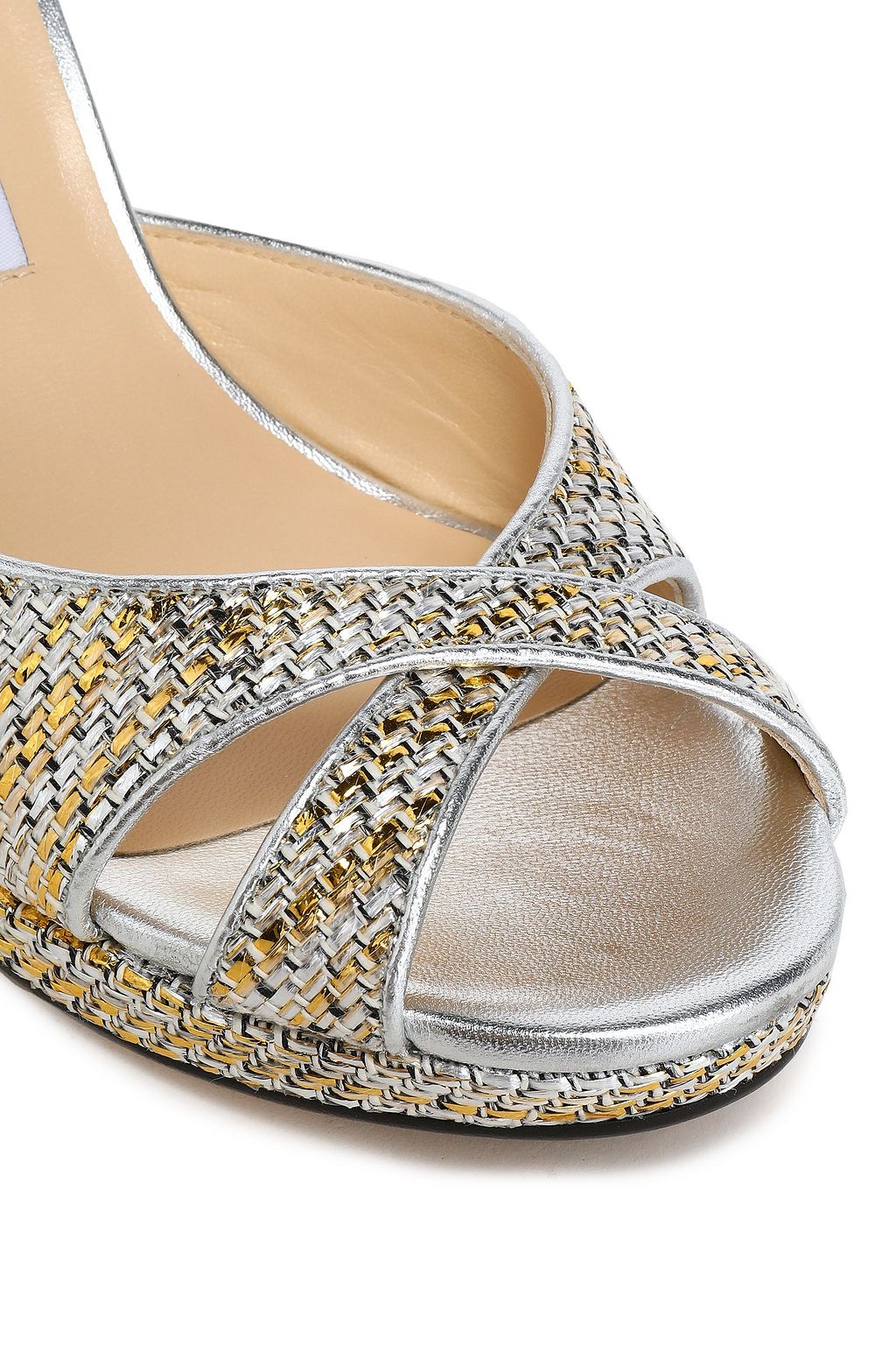 JIMMY CHOO Metallic woven wedge sandals
