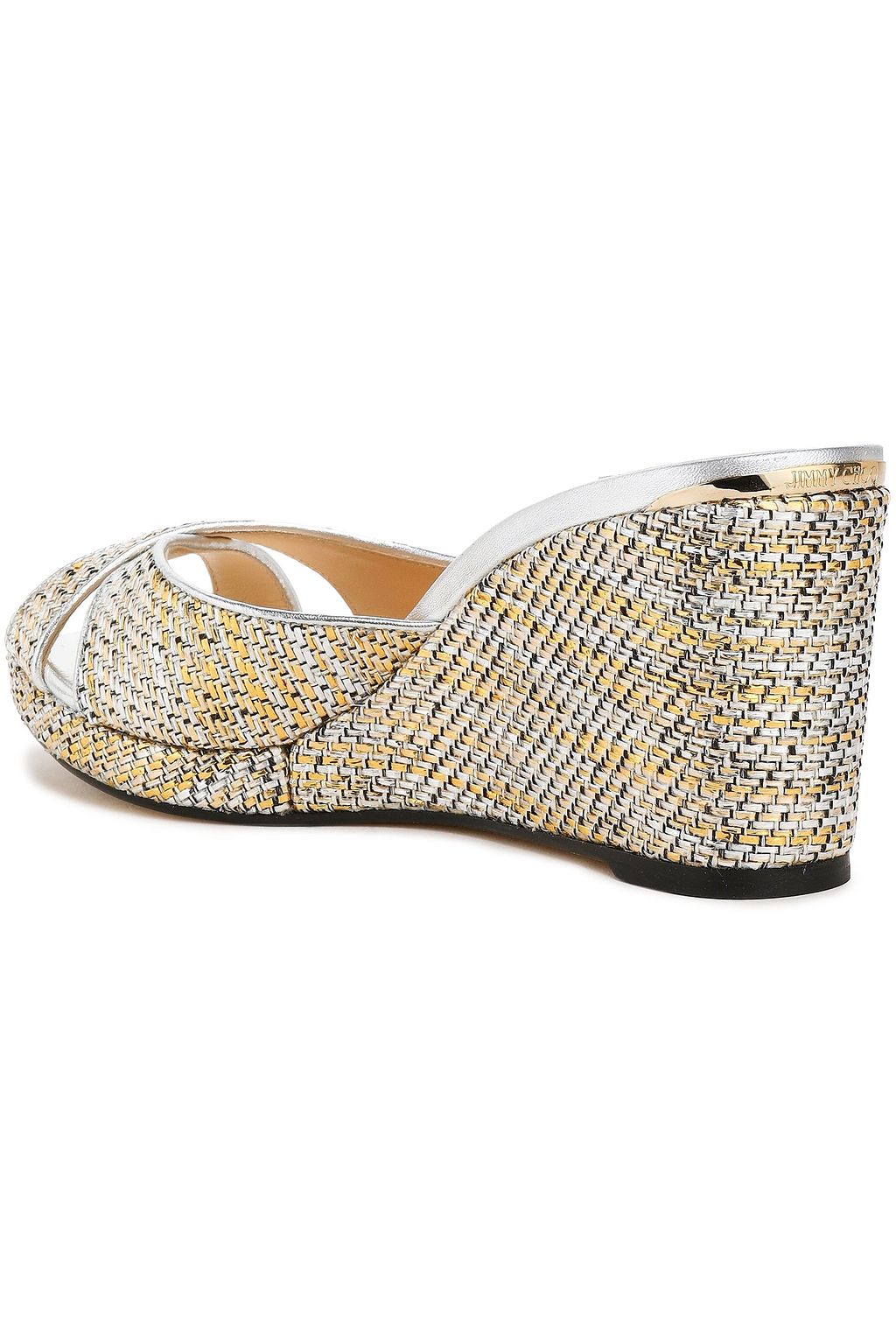 JIMMY CHOO Metallic woven wedge sandals