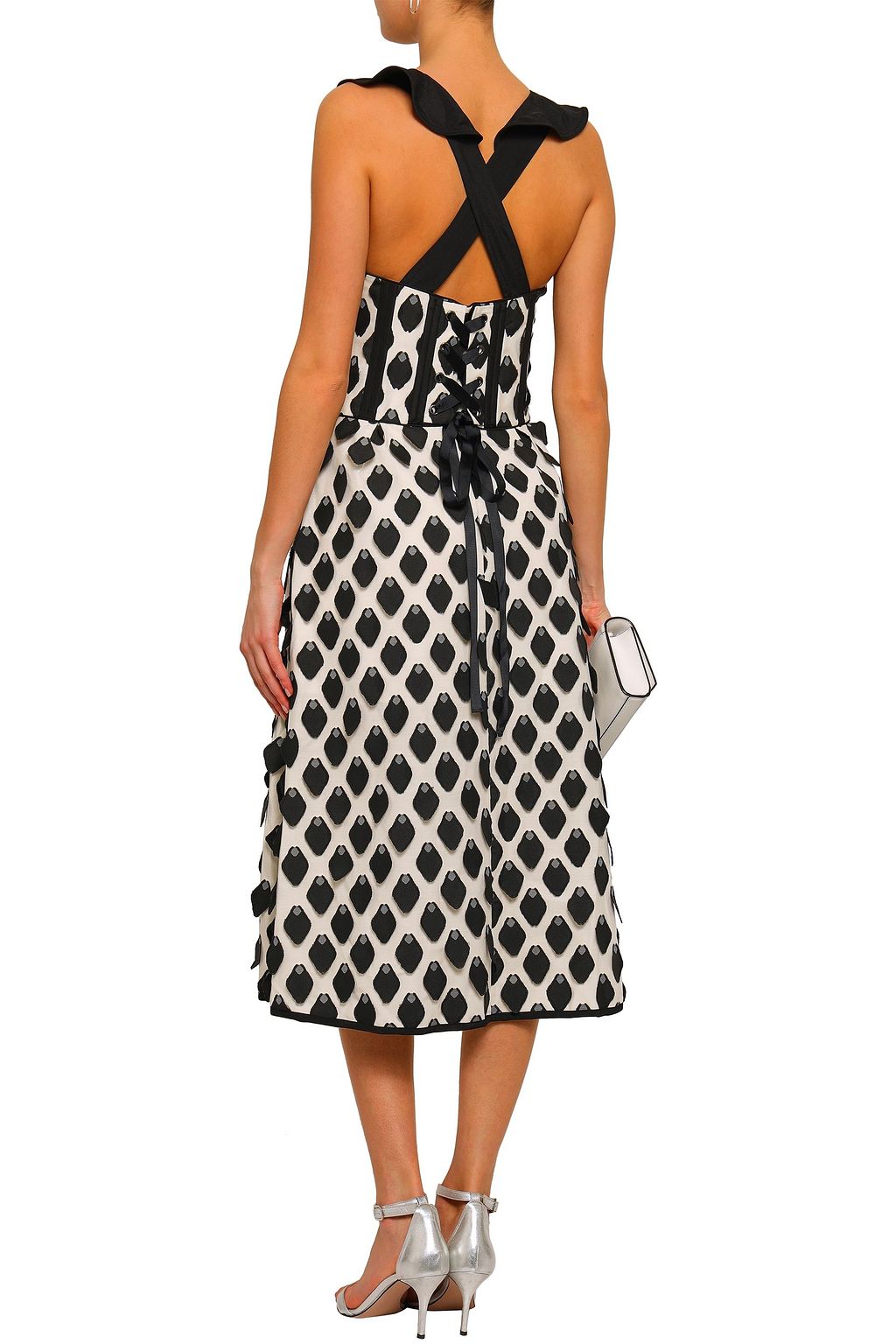 SELF-PORTRAIT Lace-up flared fil coupé midi dress