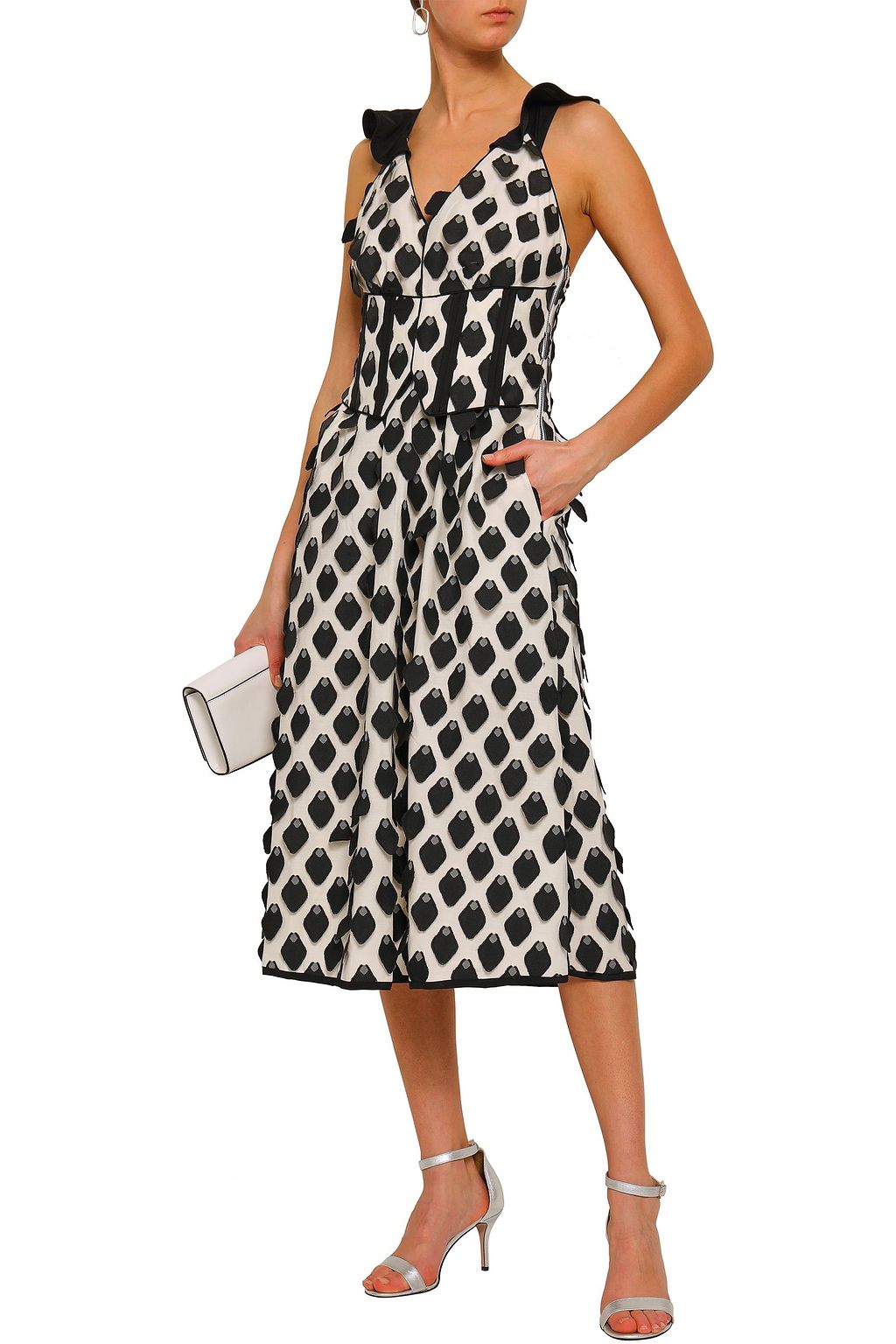 SELF-PORTRAIT Lace-up flared fil coupé midi dress