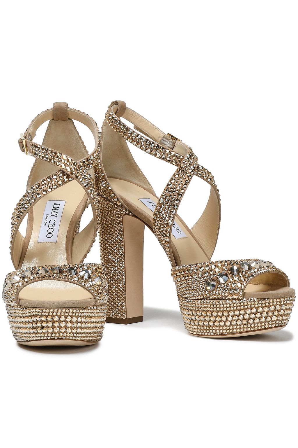 JIMMY CHOO Crystal-embellished suede platform sandals
