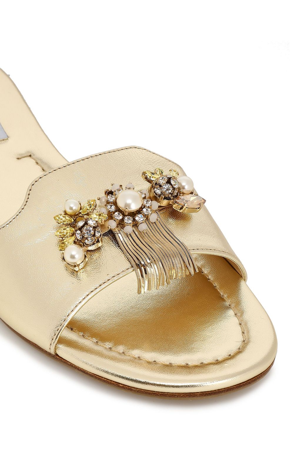 JIMMY CHOO Naya embellished metallic leather slides