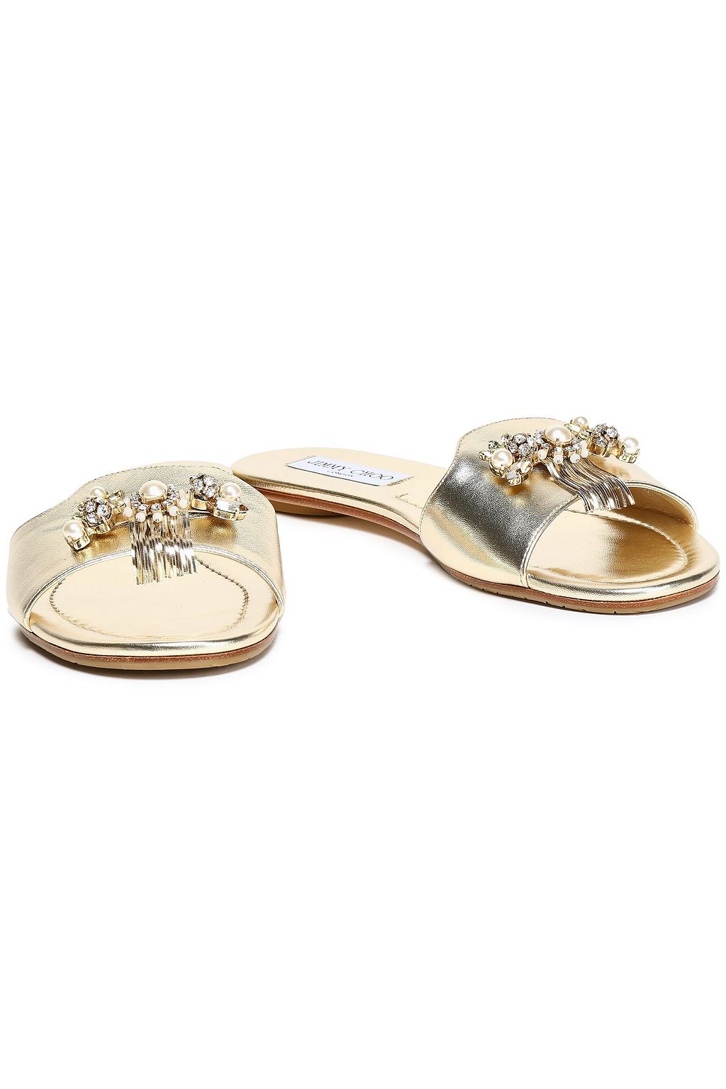 JIMMY CHOO Naya embellished metallic leather slides