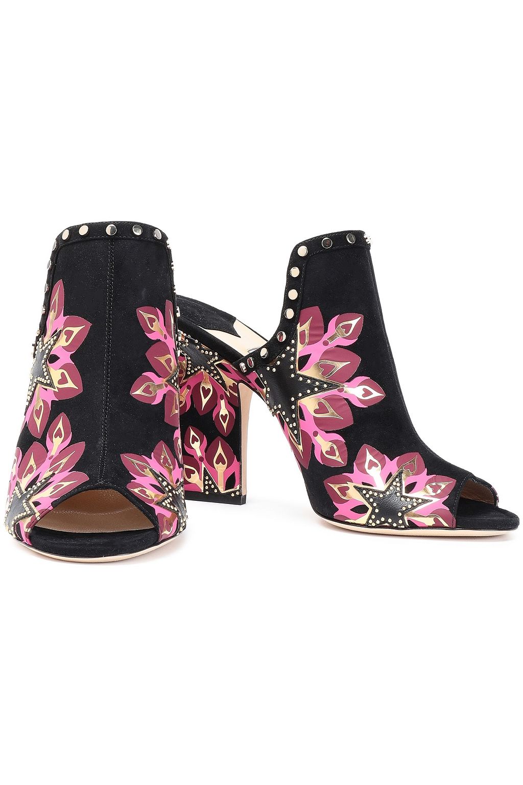 JIMMY CHOO Studded printed suede mules