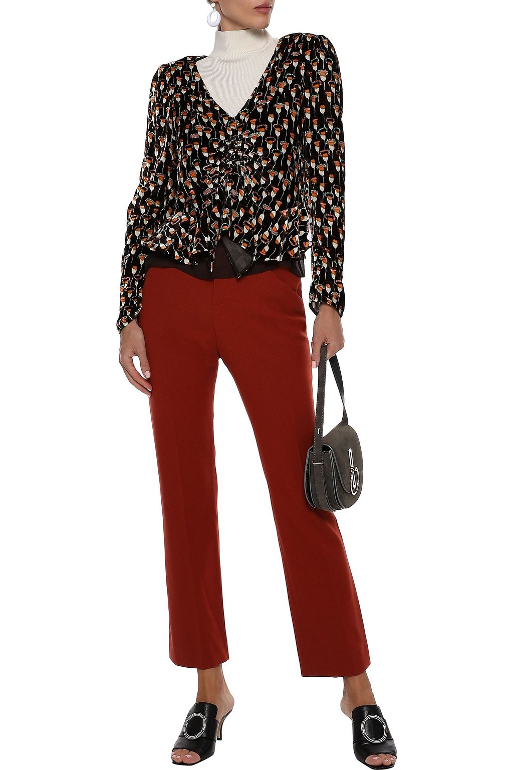 CHLOÉ Ruched printed velvet top
