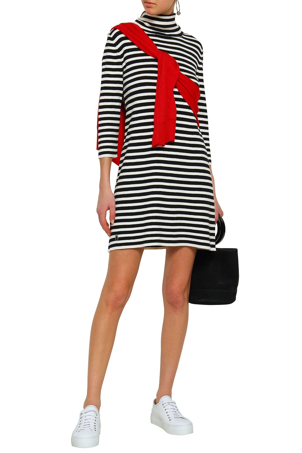 MARC JACOBS Striped cotton-blend turtleneck mini dress
