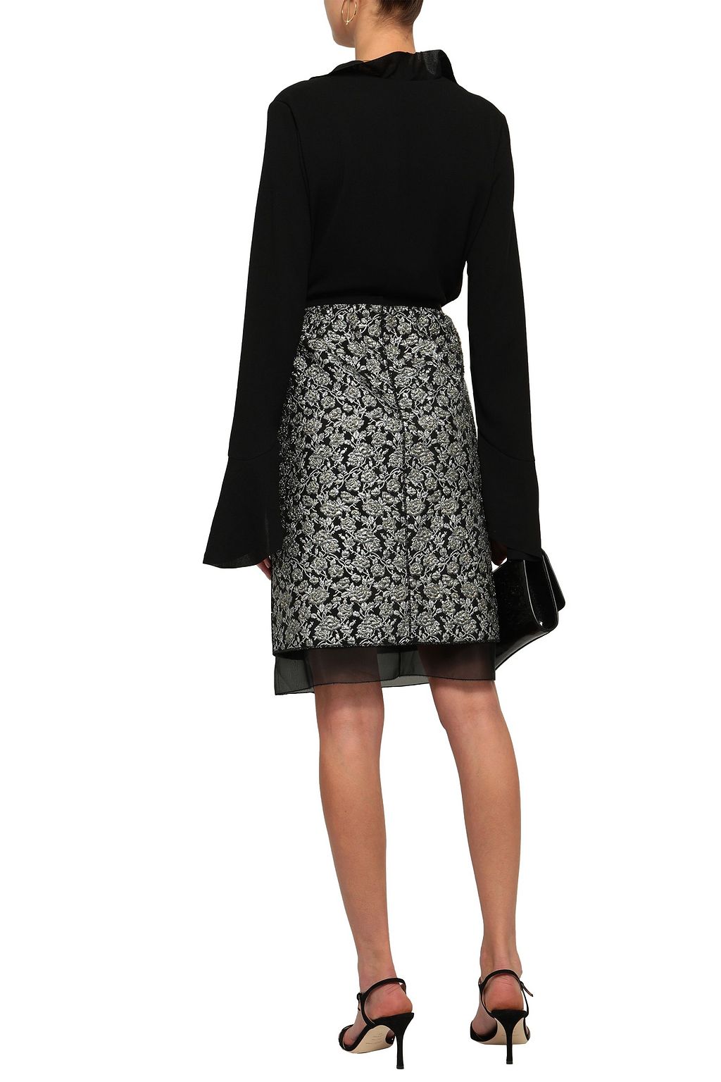 MARC JACOBS Organza-trimmed metallic brocade skirt