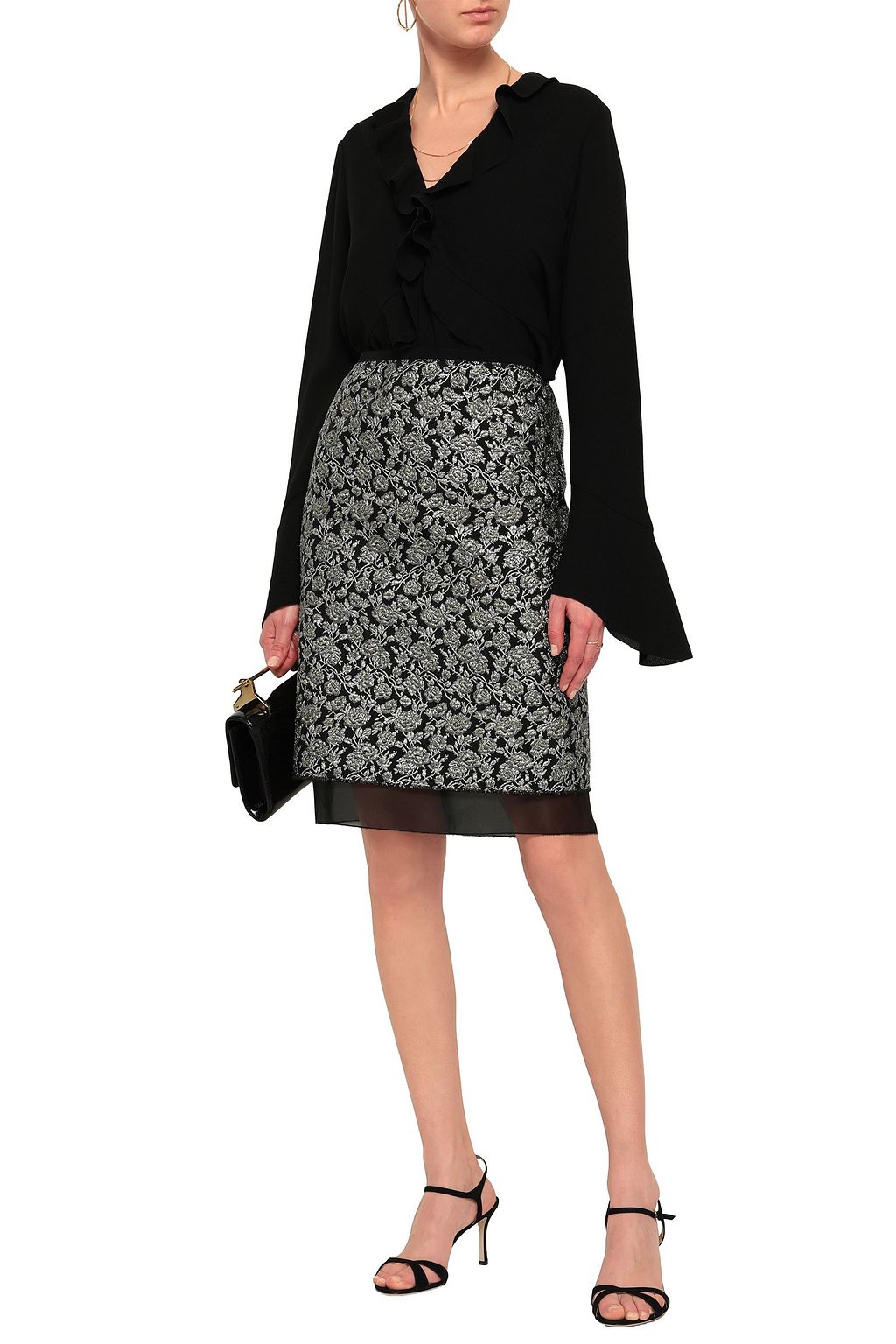 MARC JACOBS Organza-trimmed metallic brocade skirt