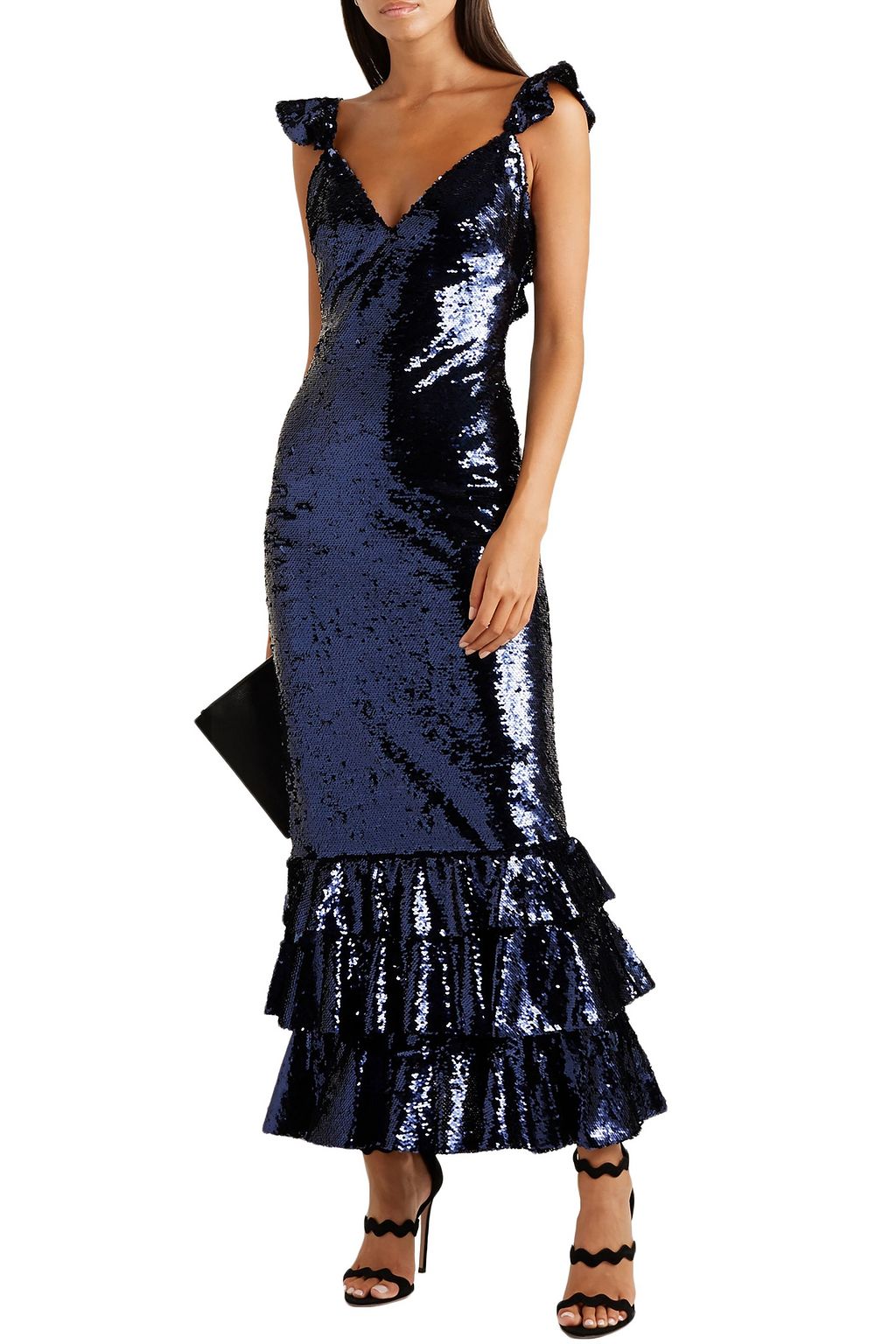 MONIQUE LHUILLIER Tiered sequined mesh gown