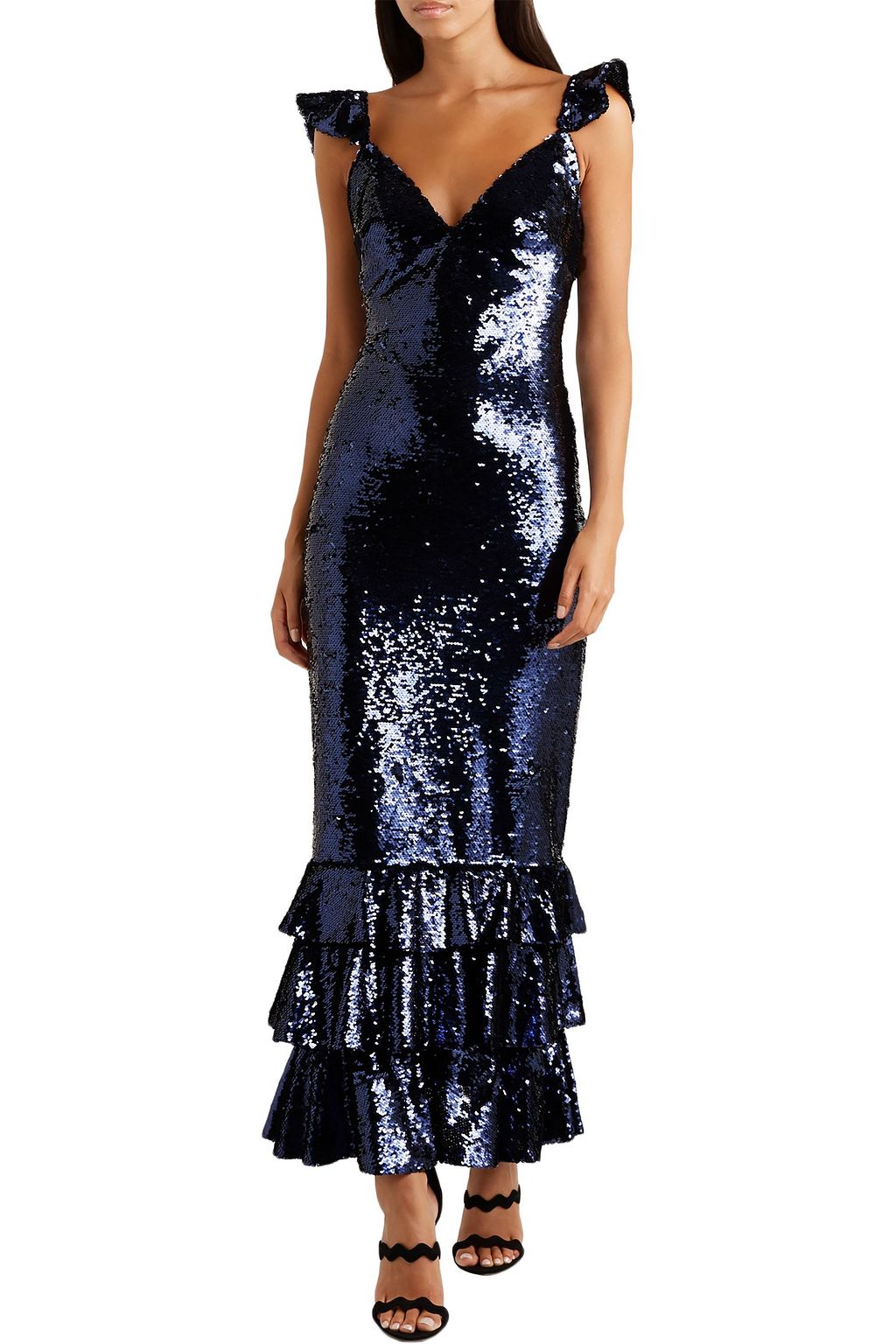 MONIQUE LHUILLIER Tiered sequined mesh gown