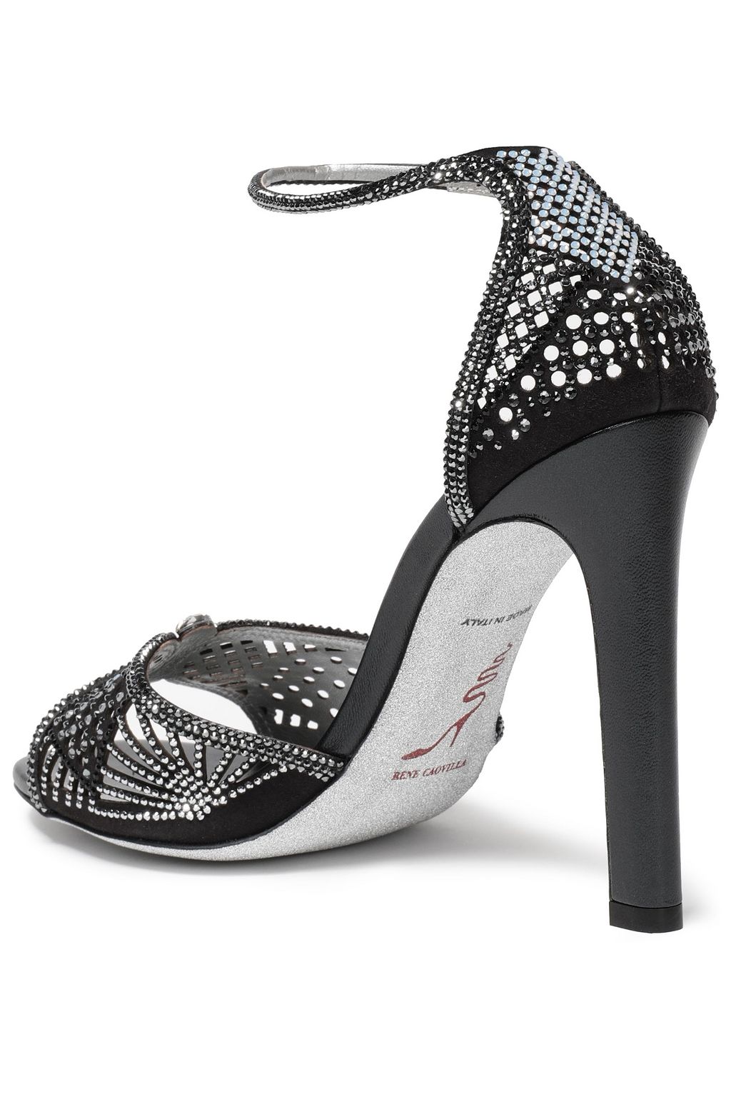 RENE' CAOVILLA Patchwork 105 crystal-embellished laser-cut suede sandals