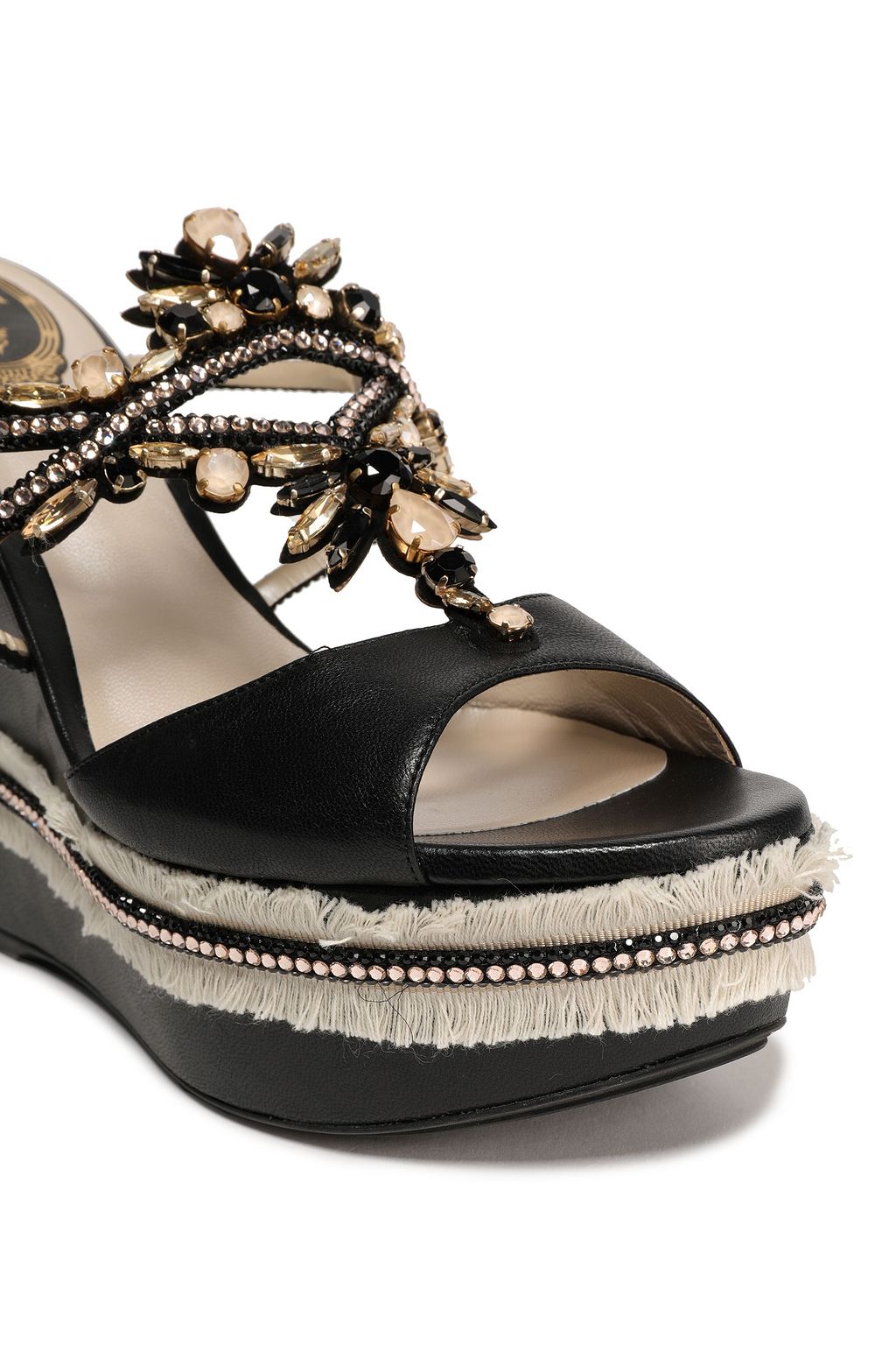 RENE' CAOVILLA Embellished leather wedge mules