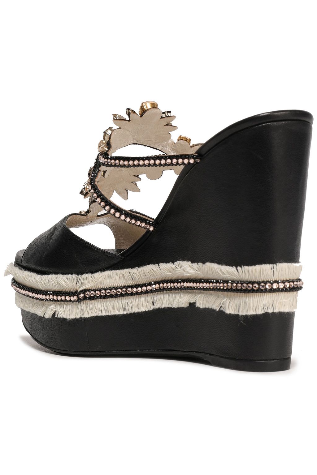 RENE' CAOVILLA Embellished leather wedge mules