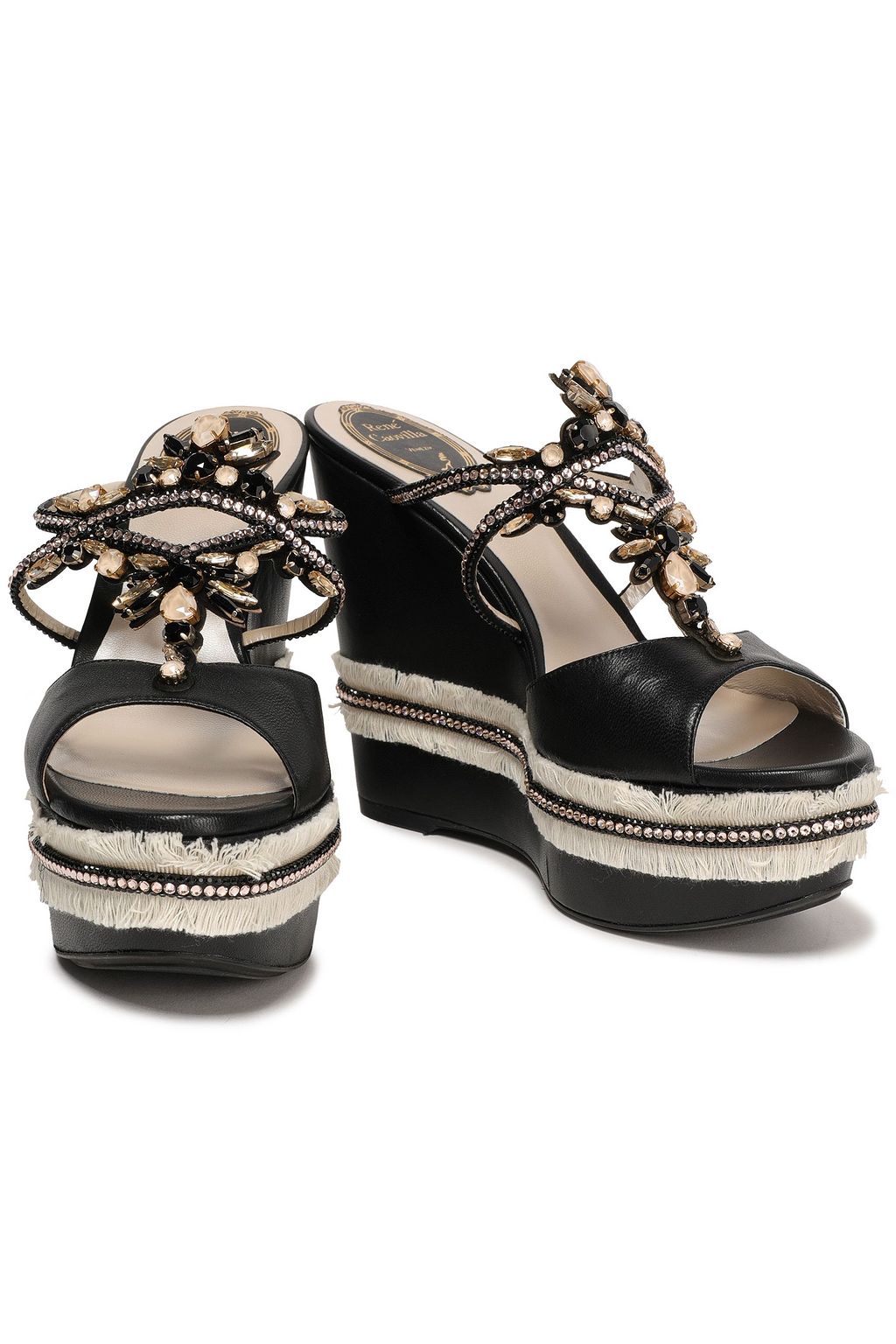 RENE' CAOVILLA Embellished leather wedge mules
