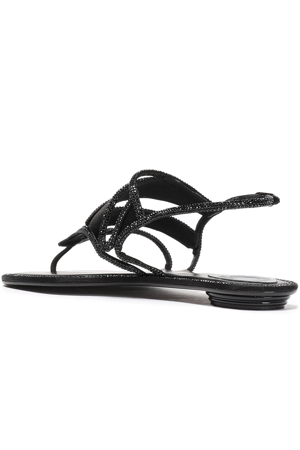 Black Crystalembellished cutout satin sandals Sale up to 70 off THE RENE