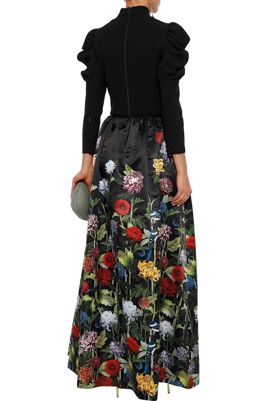 ALICE + OLIVIA Tina gathered floral-print satin maxi skirt