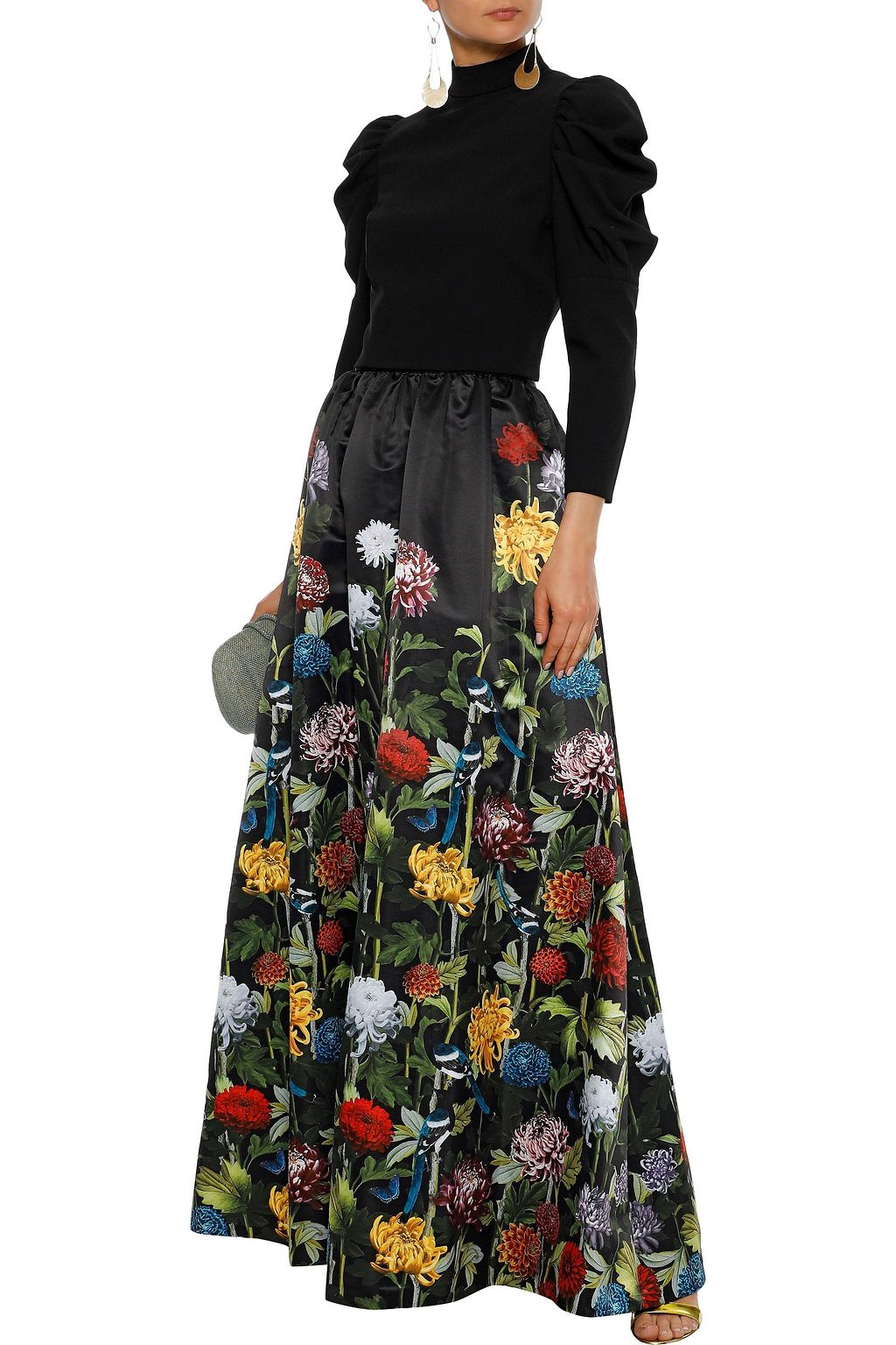 ALICE + OLIVIA Tina gathered floral-print satin maxi skirt