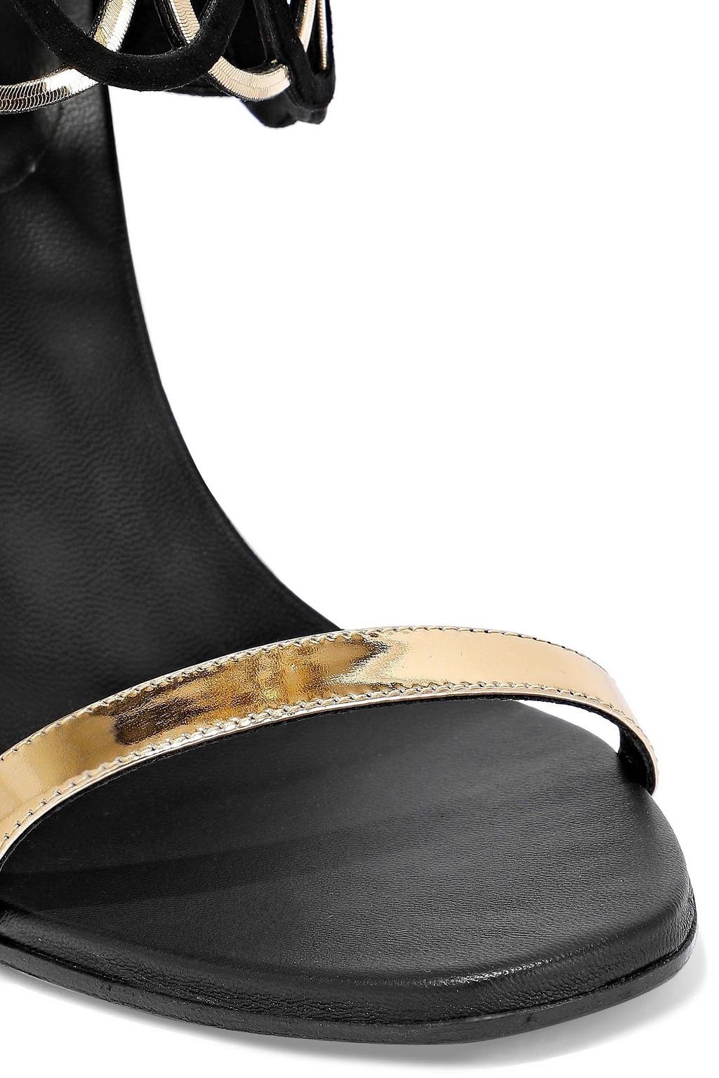 BALMAIN Laser-cut mirrored-leather and suede sandals