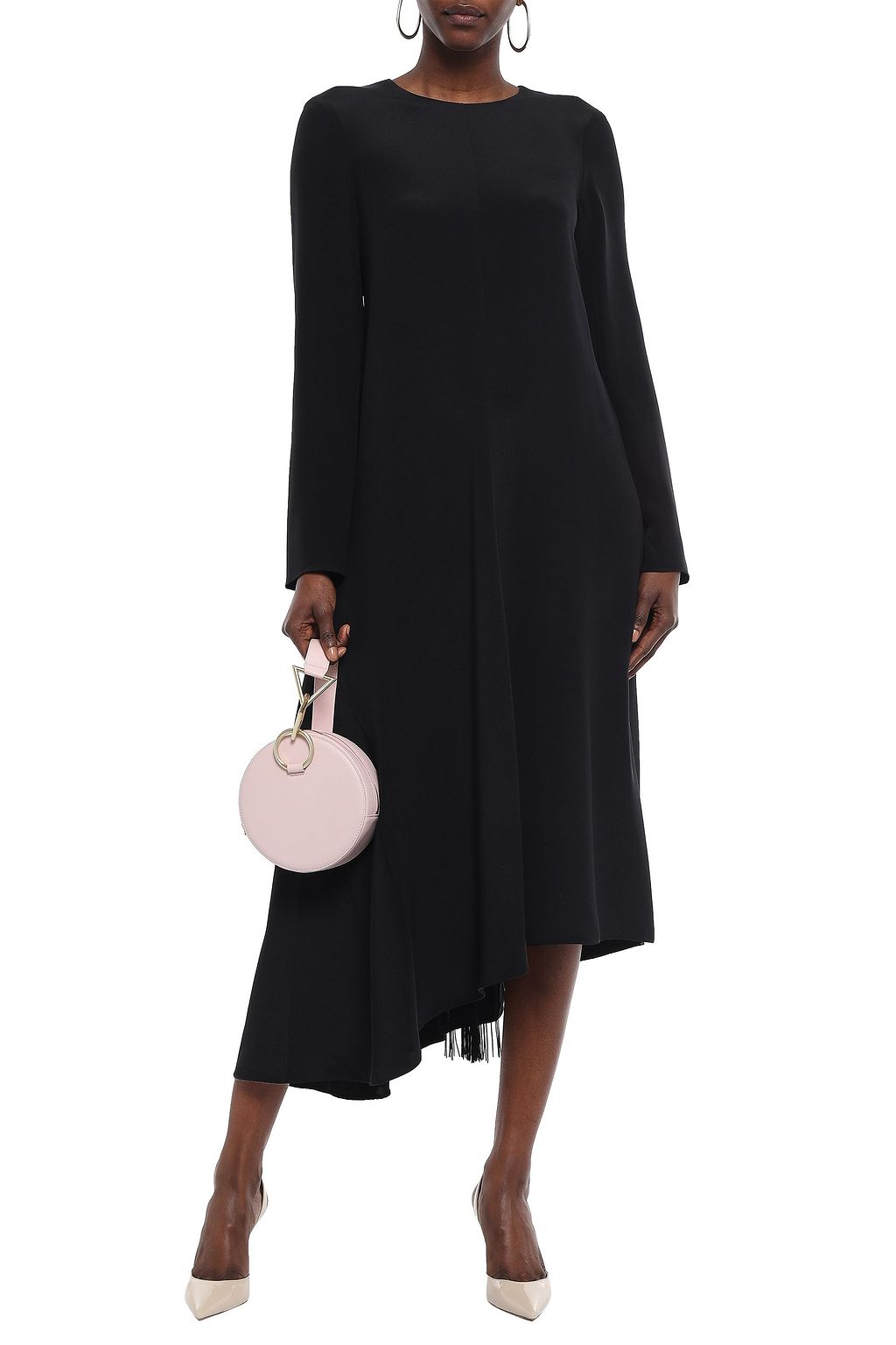 TIBI Asymmetric tie-back cutout silk-crepe midi dress