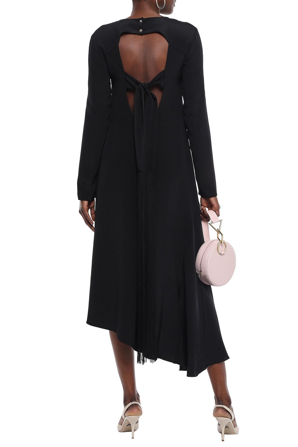 TIBI Asymmetric tie-back cutout silk-crepe midi dress