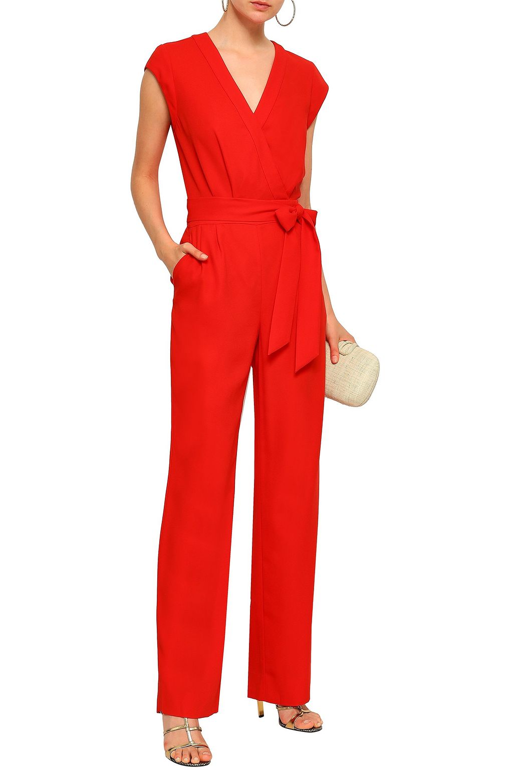 red wrap jumpsuit