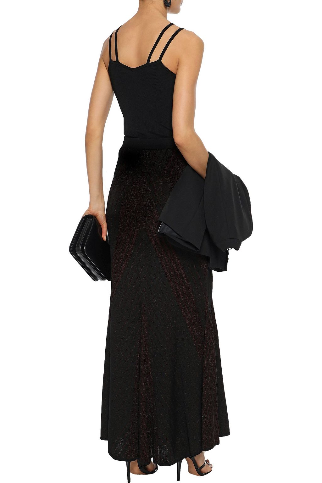 ROBERTO CAVALLI Fluted metallic pointelle-knit maxi skirt