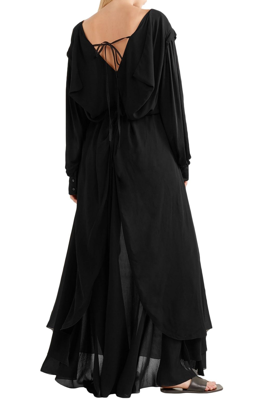 CHLOÉ Satin-jersey and draped chiffon maxi dress