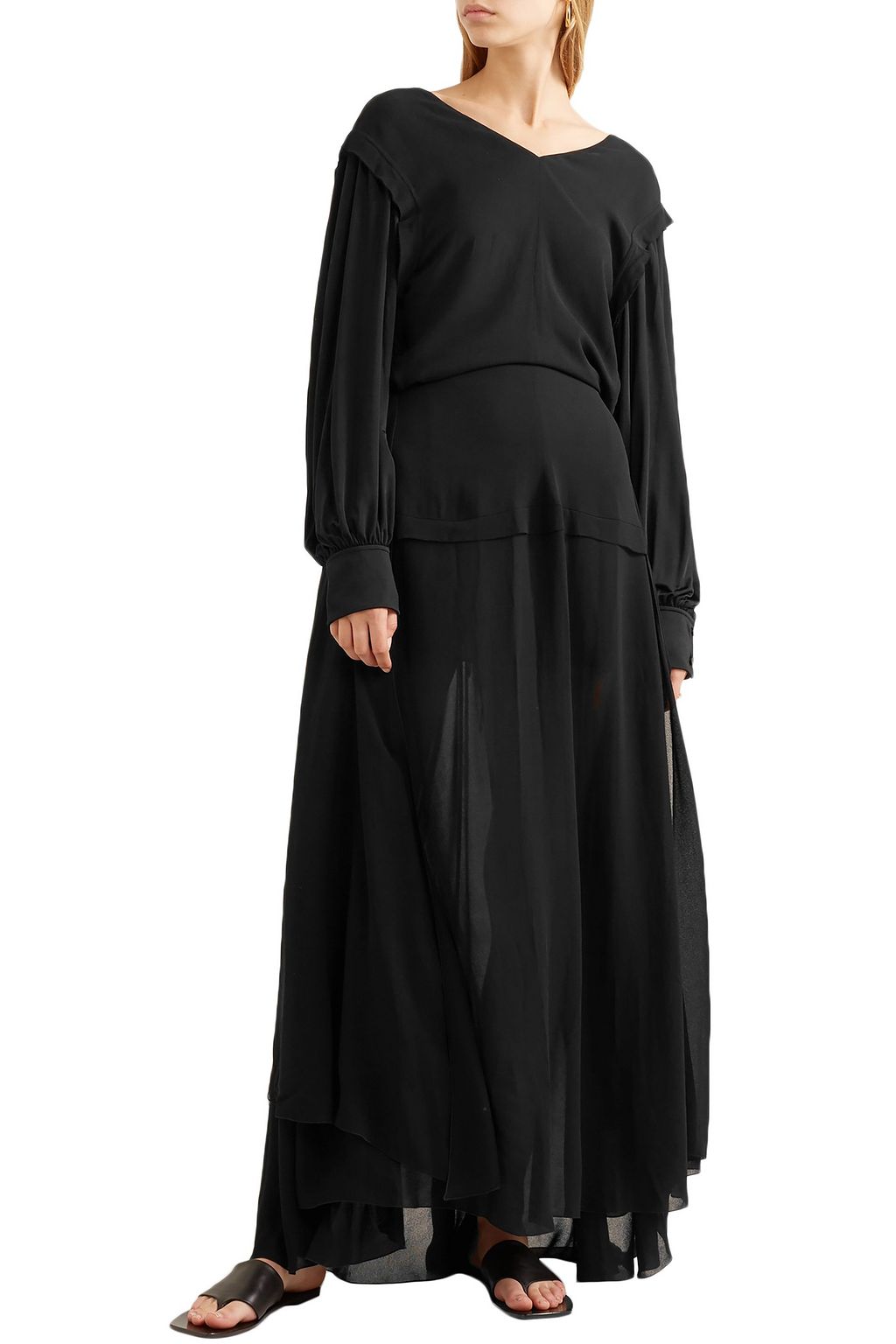 CHLOÉ Satin-jersey and draped chiffon maxi dress