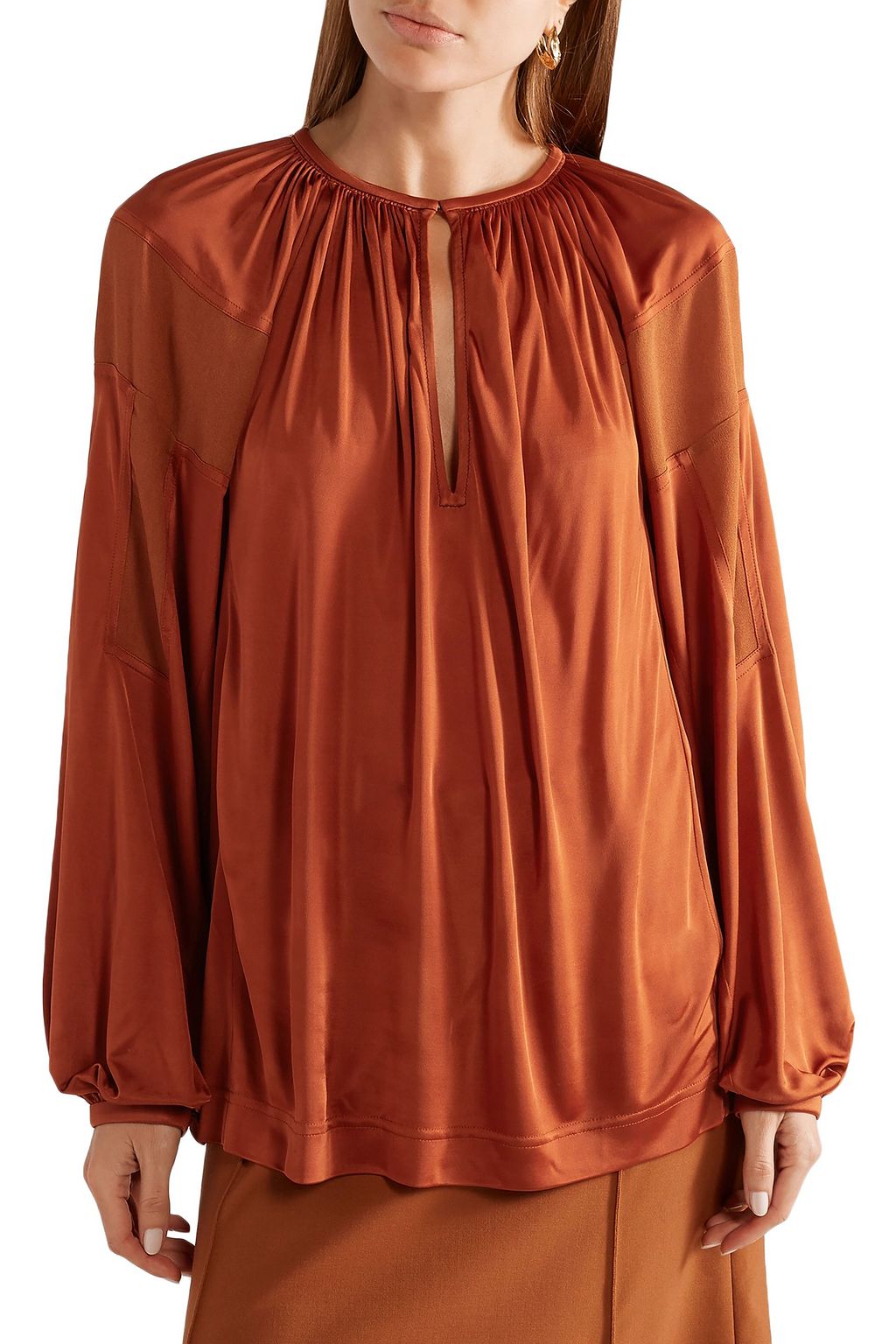 CHLOÉ Crepe-paneled satin-jersey blouse